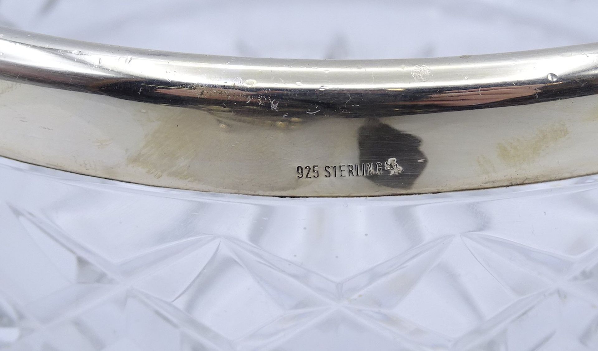 Runde Glas Schale mit Silberrand 0.925, H. 7,0cm mittig Schleuderstern, D. 18,5cm - Bild 3 aus 3
