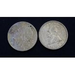 Zwei Silber Münzen, 5 Litai 1936 / 5 Zlotych 1934, zus. 19,7g.