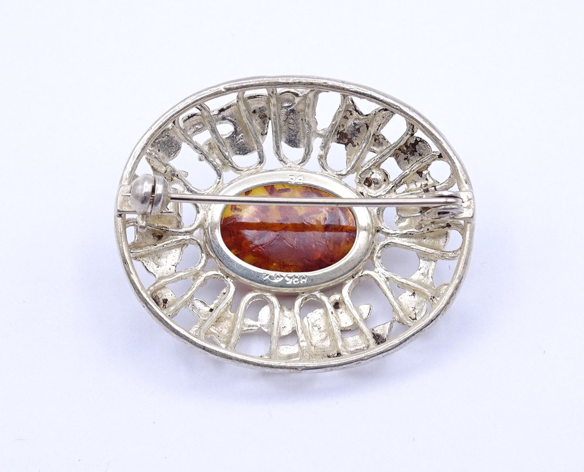 Fischland Schmuck Brosche mit Bernstein, Silber 0.835, 36x30mm, 9,7g. - Image 3 of 3