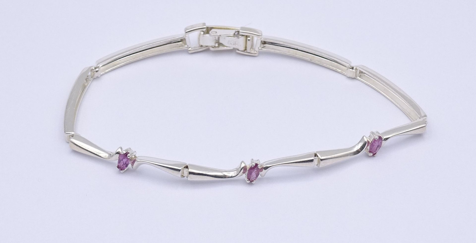 Armband mit Farbsteinen, Silber 0.835, L. 19,3cm, 8,0g. - Bild 2 aus 3