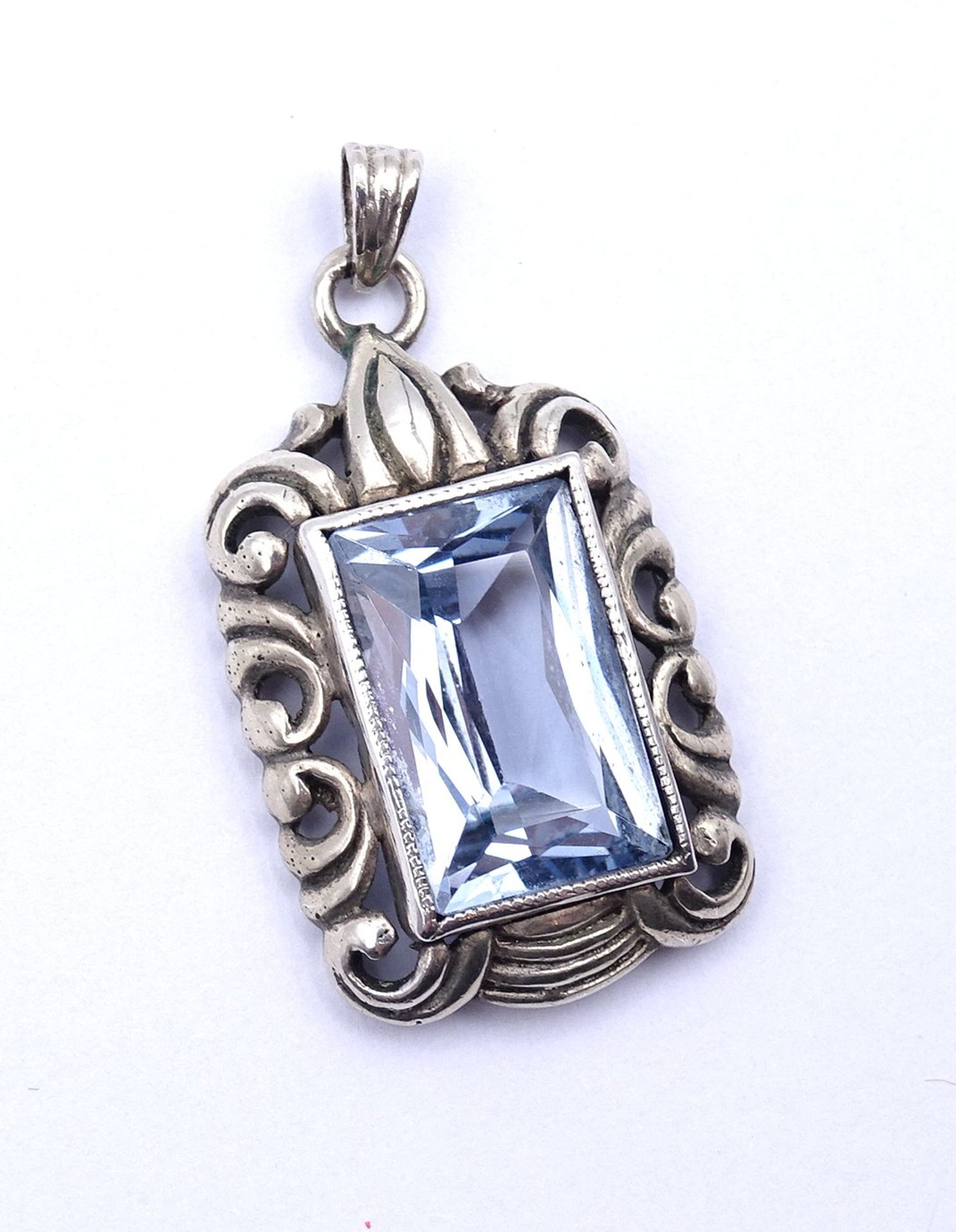 835er Silber Anhänger mit einem blauen Stein, L. 3,4cm, 5,8g. - Bild 2 aus 3