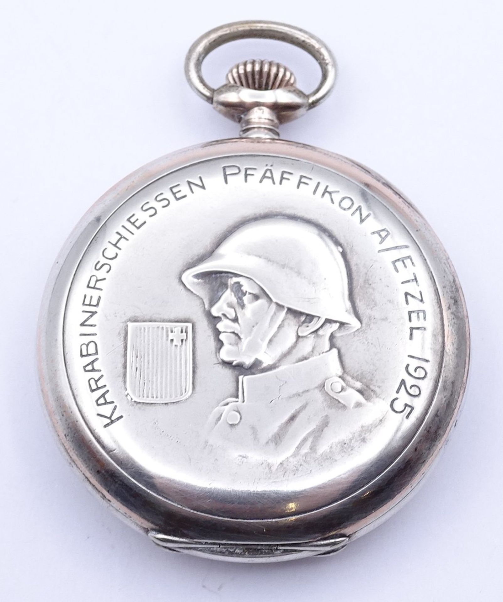 Herren Taschenuhr Moeris, Deckel "Karabinerschiessen Pfäffikon A/Etzel 1925, D. 51mm, Silber 0.800, - Image 3 of 6