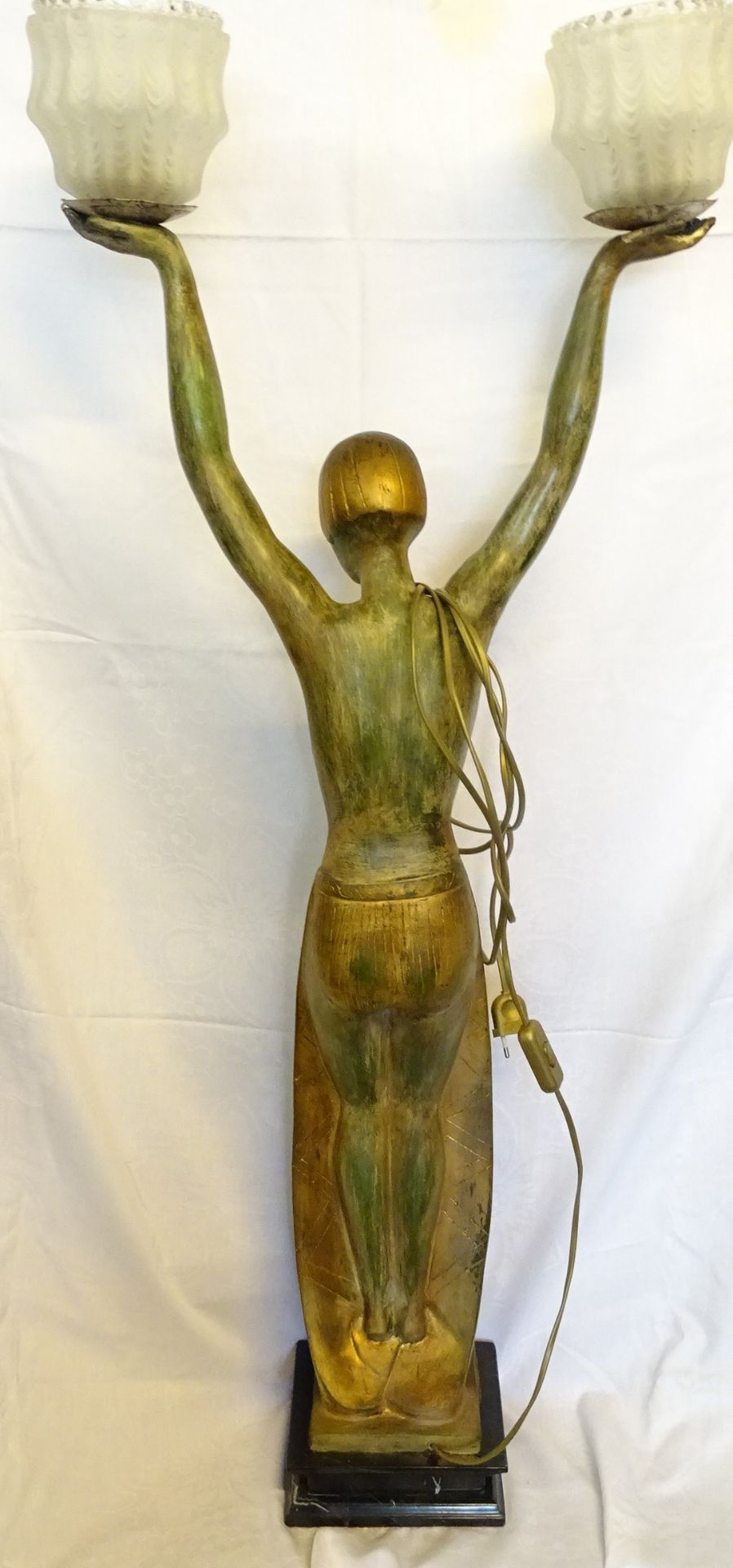 Hohe Art Deco Bronze Lampe Tänzerin, Marmorsockel, H. 120cm, linke Halterung etwas lose, fehlende S - Bild 5 aus 7