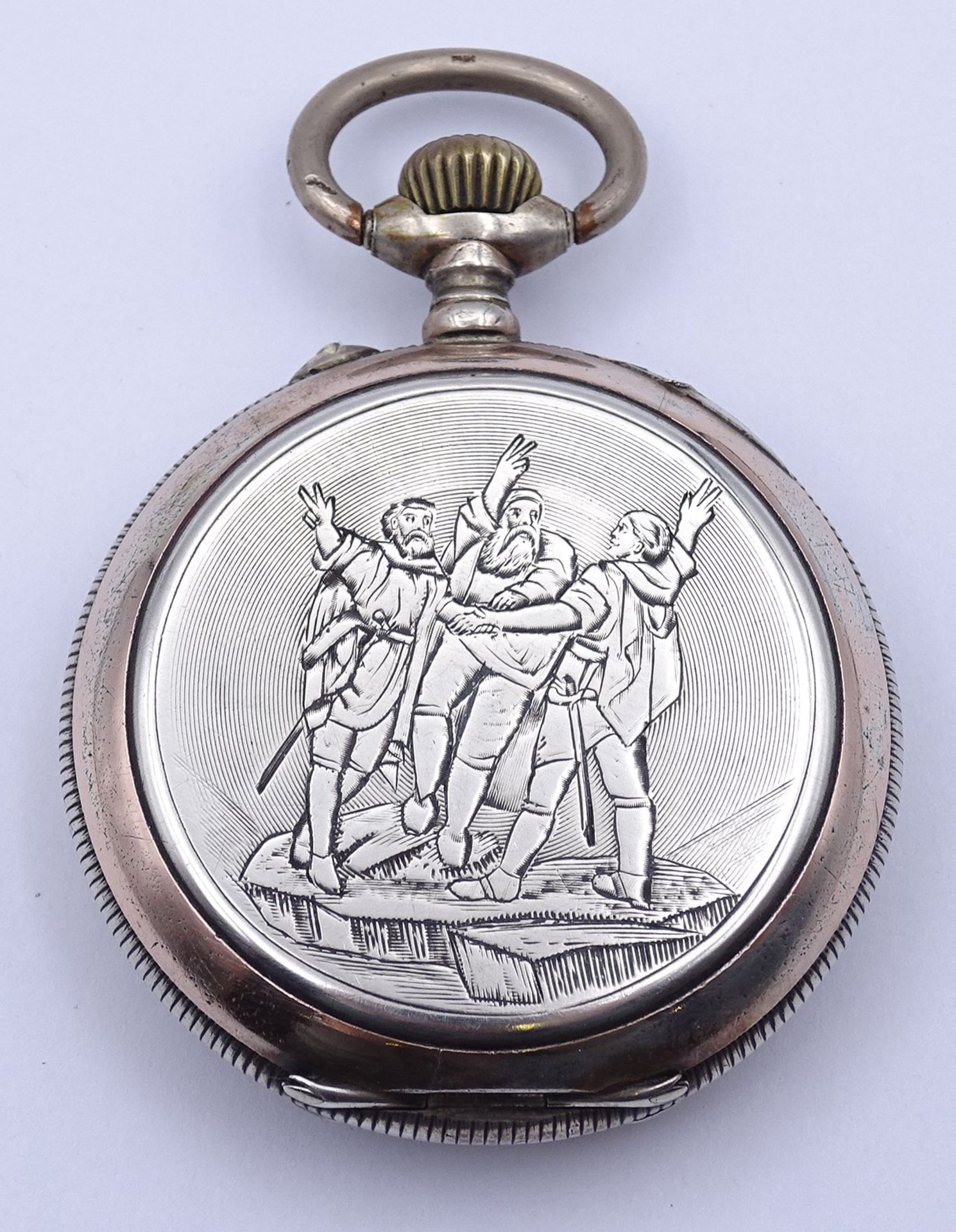 Taschenuhr mit Emaille Zifferblatt, Silbergehäuse 0.800, mechanisch, Werk steht - Bild 3 aus 6