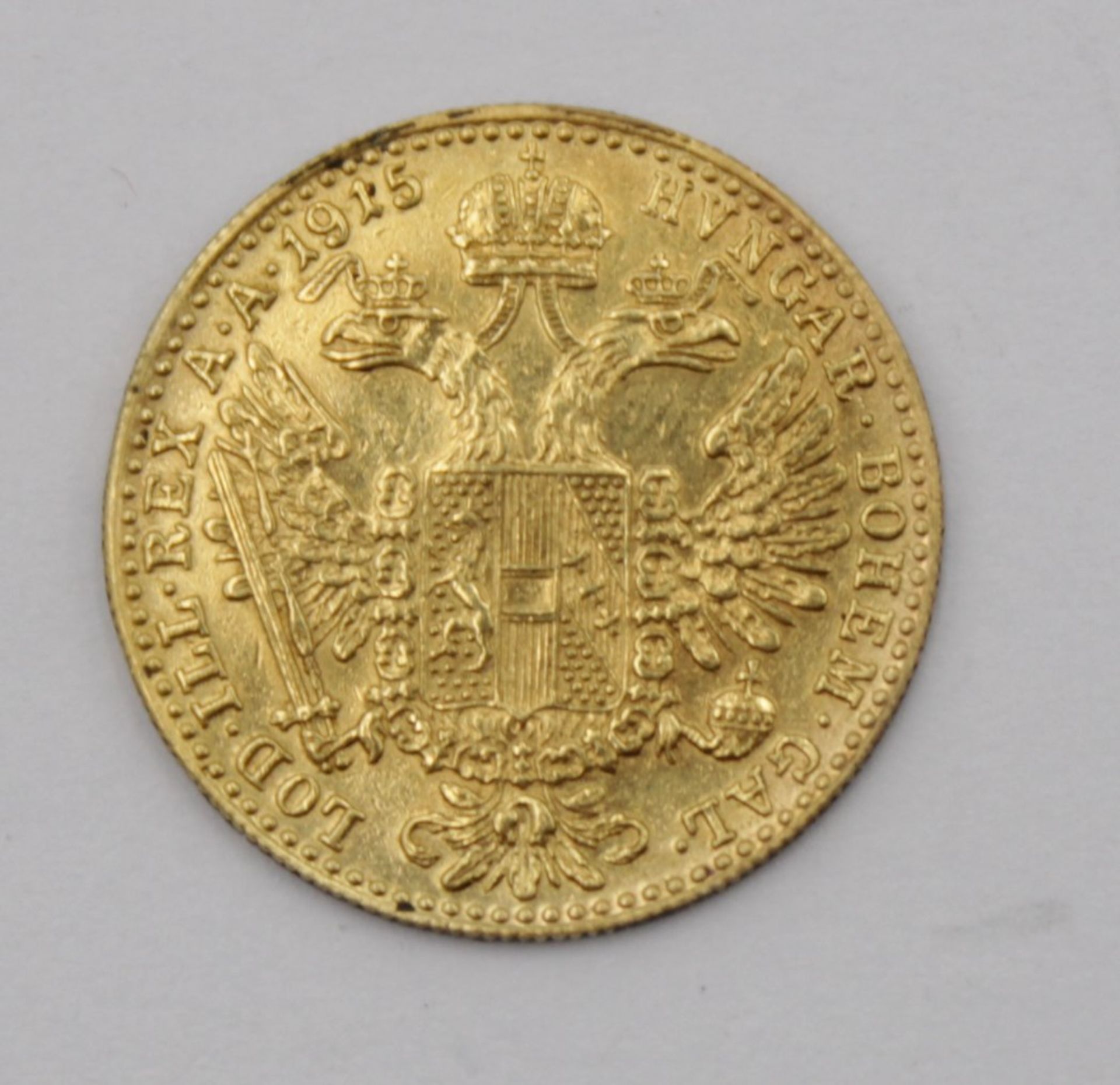 kl. Goldmünze, Österreich, 1915, ca. 3,5gr., D-2cm. - Bild 2 aus 2