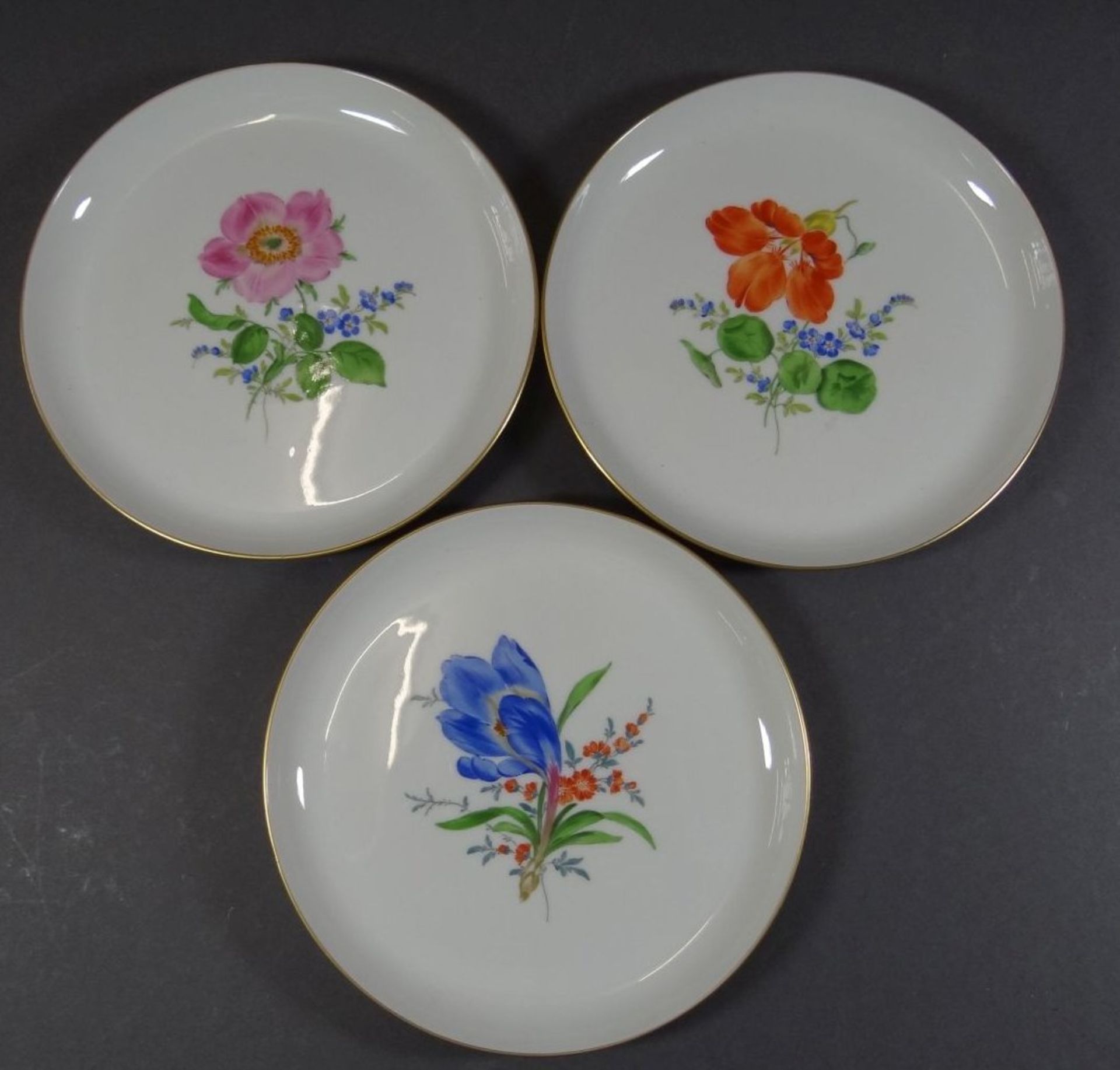 3 Wandteller "Meissen" bunte Blumen, D-17 cm