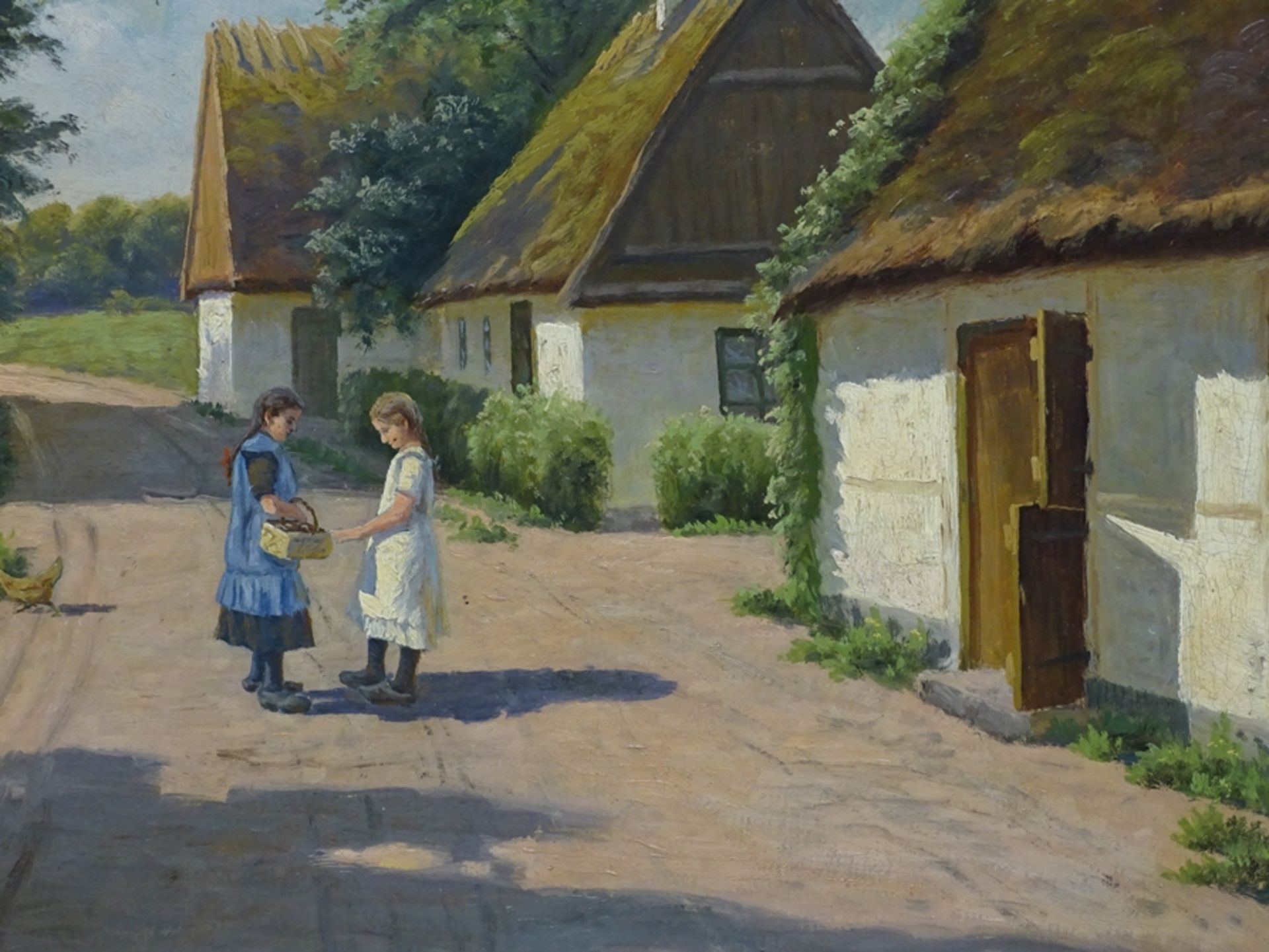 Alfred Valdemar LARSEN (1860-1946) Gehöft mit Kindern und Hühnern, u.r. signiert, Öl/Leinen, RG 58, - Image 4 of 10