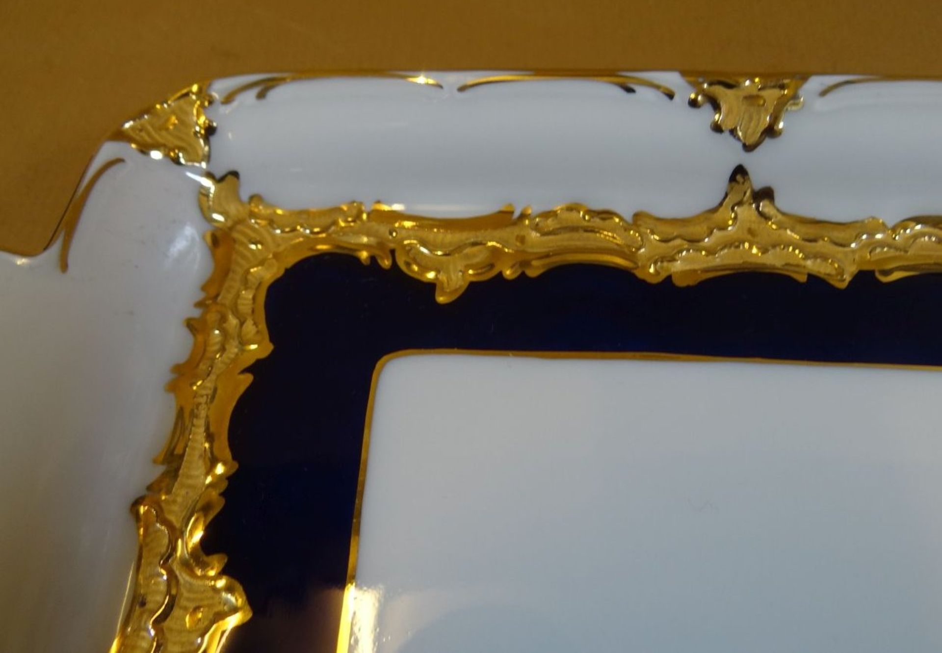 Meissen Prunkplatte, kobalt mit Gold, 1.Wahl, 29x15 cm - Bild 3 aus 6