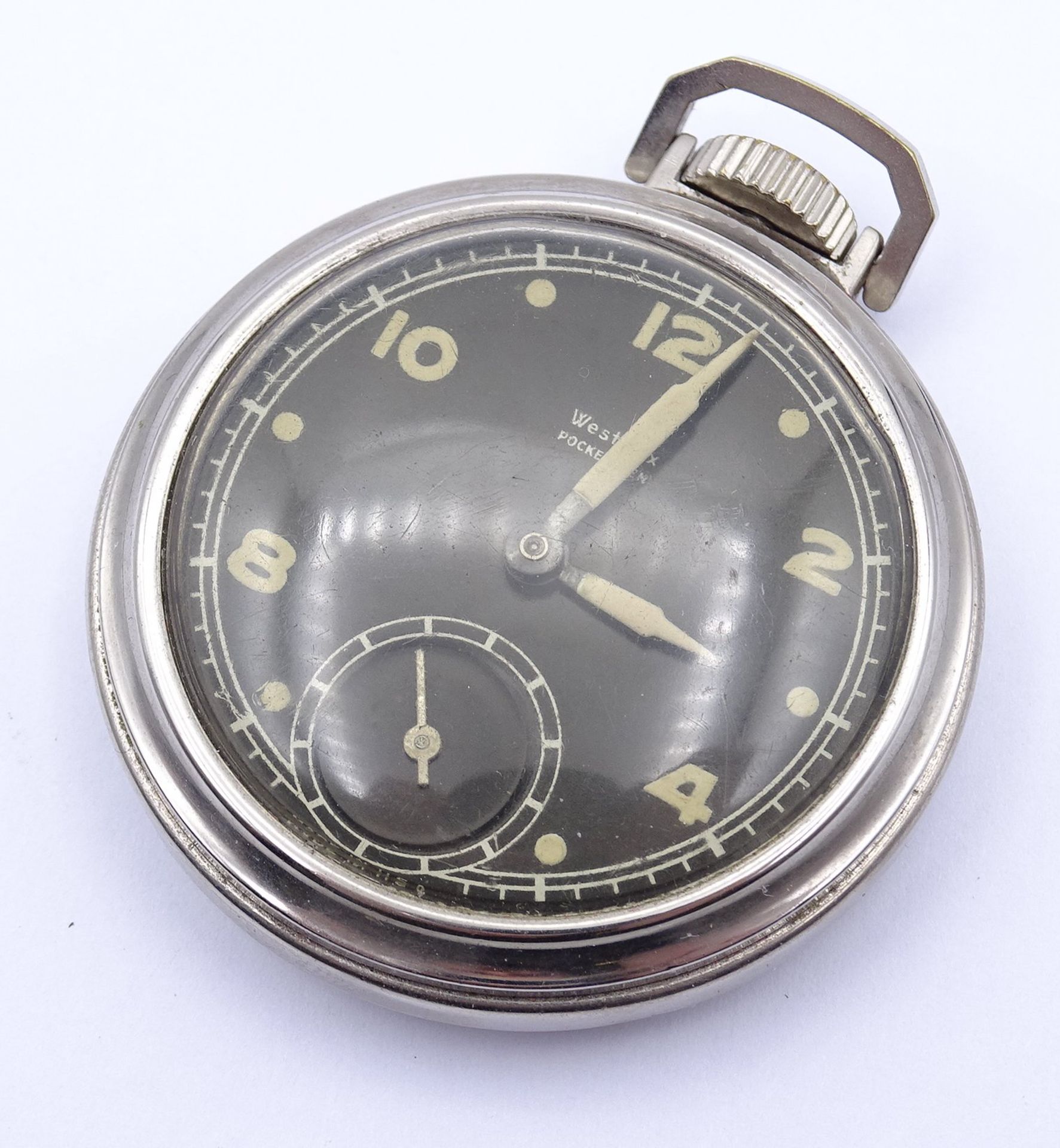 Alte Taschenuhr Westclox Pocket Ben, D. 49mm, mechanisch, Werk läuft, Alters- und Gebrauchsspuren - Image 3 of 4