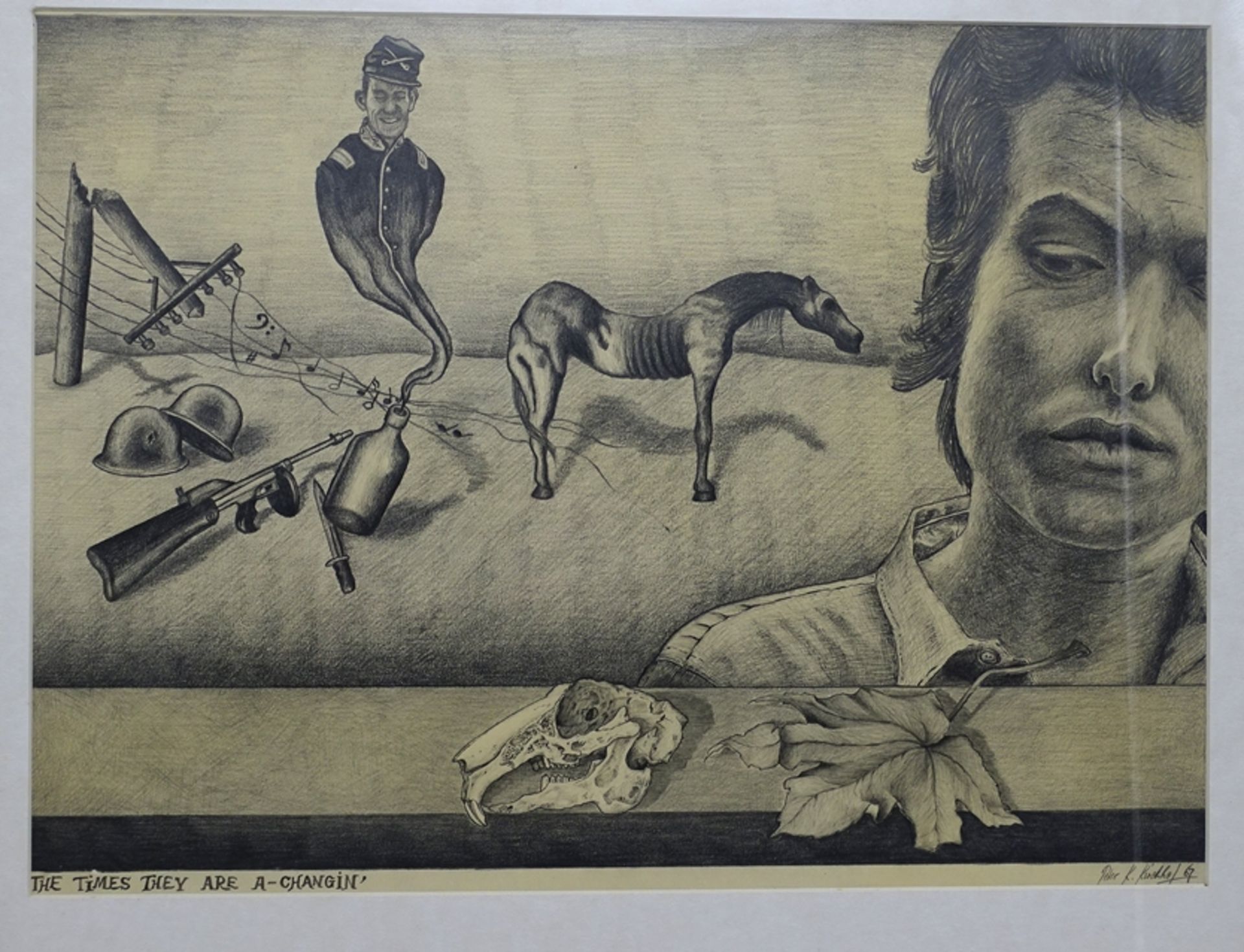 Peter K. Kirchof , Lithographie, The Times They are a - changin - (Bob Dylan), ger/Glas, RG 53,5 x - Image 2 of 6