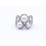 Ring mit Perlen und klaren Steinen, Sterling Silber 0.925, 6,3g., RG 56