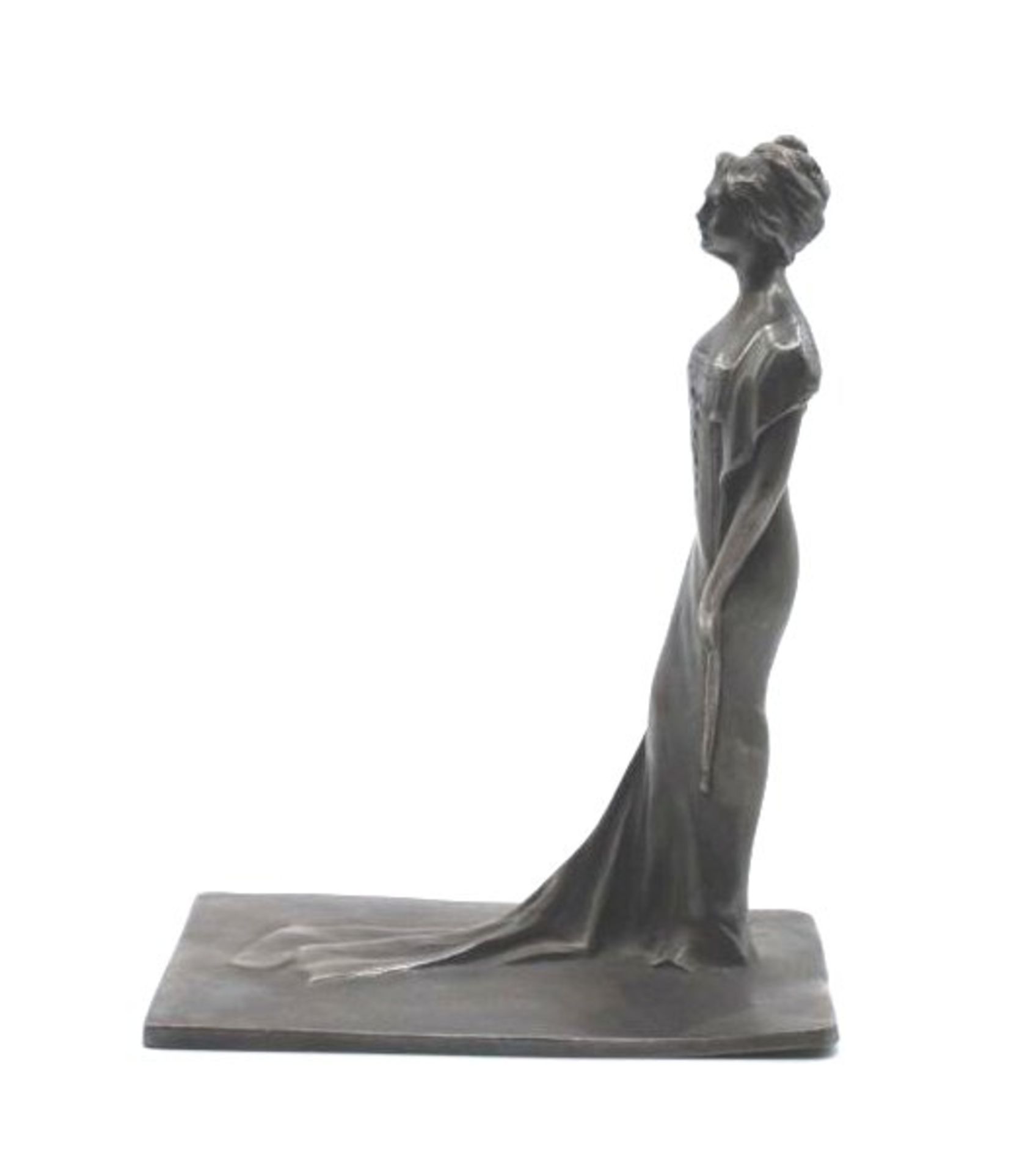 Johannes-Franz BÜCHS (1878-1963), 1909 "Jugendstil-Dame in langem Kleid", Bronze, H-16 cm, Platte 1 - Bild 3 aus 5