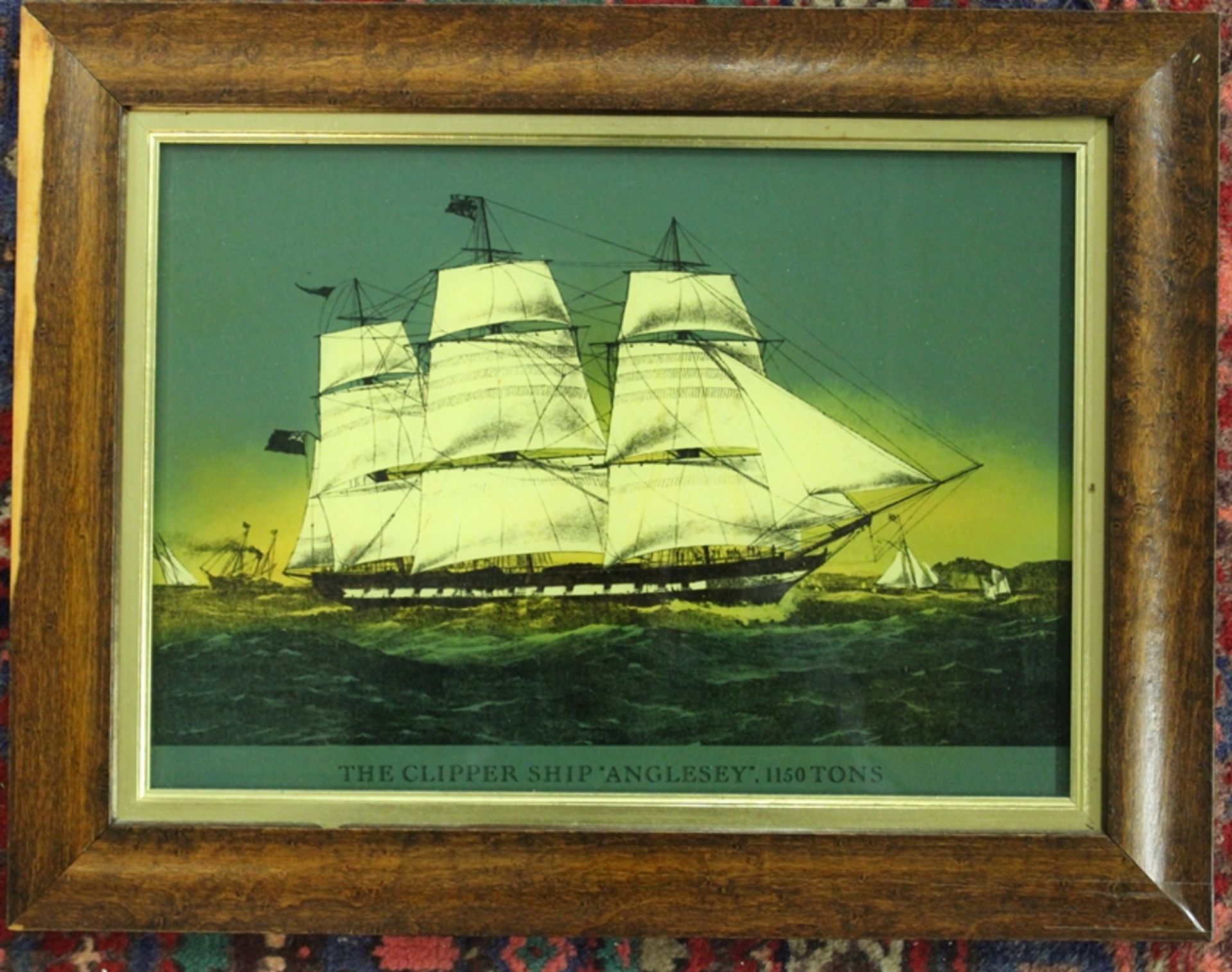 Hinterglasmalerei, The Clipper Ship "Anglesey", verso Etikette "Genuine Glass Painting, Imperial Cr - Bild 2 aus 3