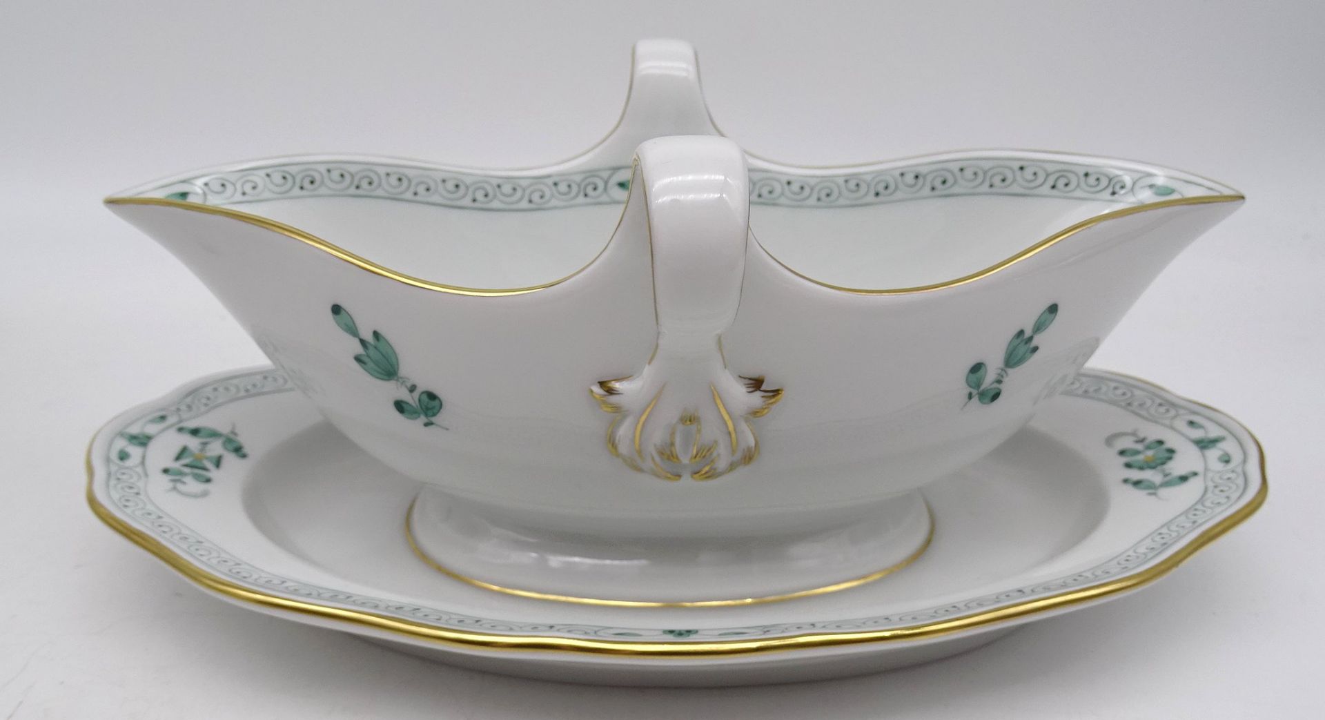 große Sauciere "Meissen", Indisch grün, H. 8,5cm, L. 24,5cm - Bild 3 aus 5