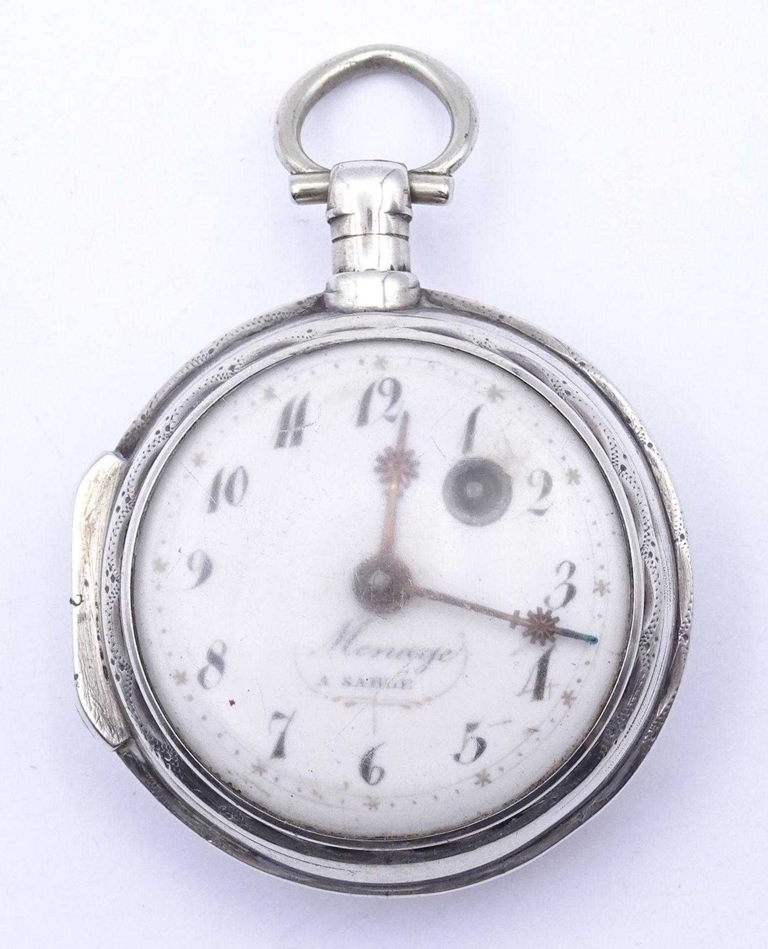 Alte Spindeltaschenuhr Menage A. Sable, Silbergehäuse, D. 46mm, Schlüsselwerk, Schlüssel nicht anbe