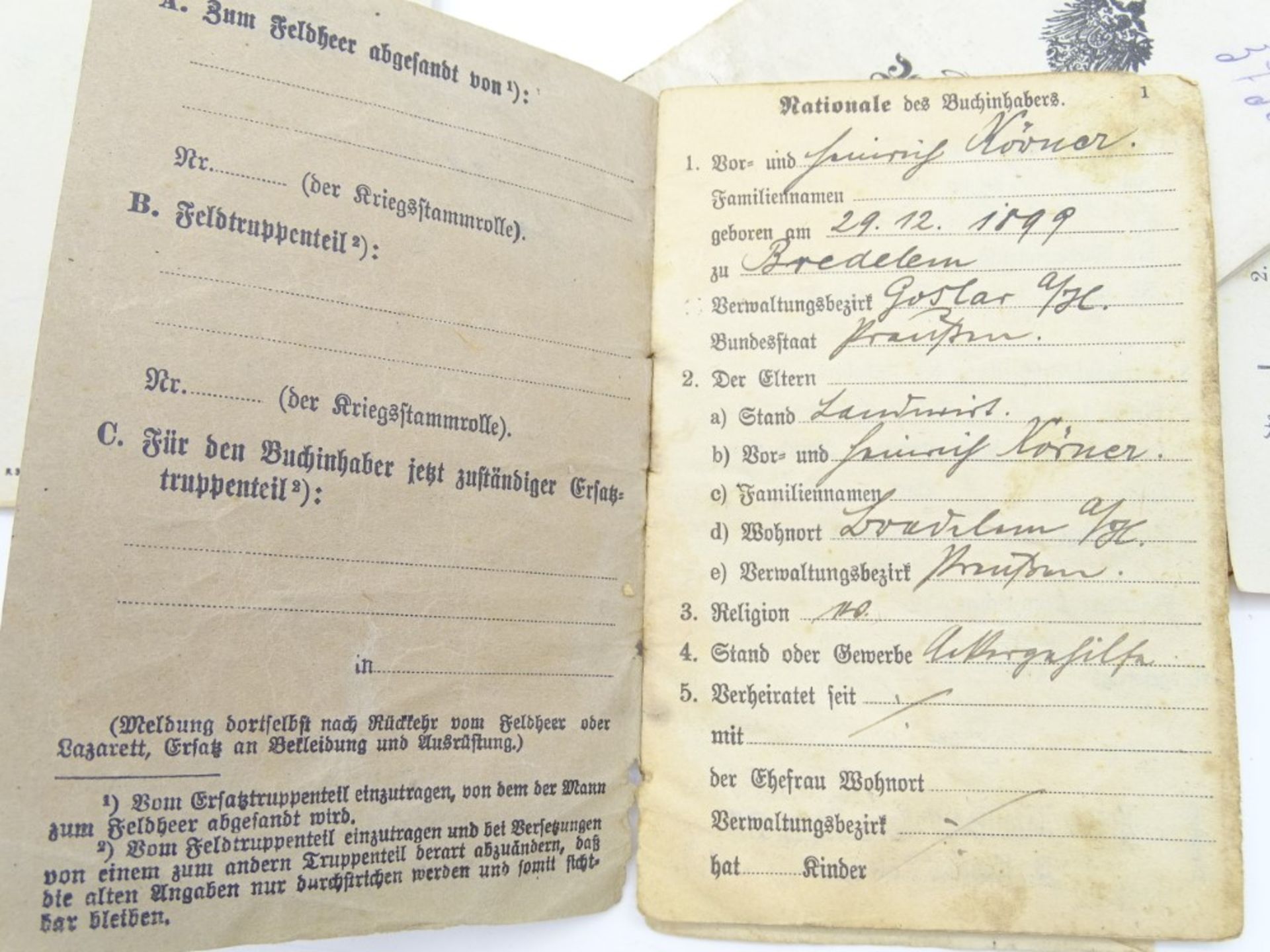 Militärpass und Soldbuch eines Heinrich Körner, Preußen, 1. WK - Bild 6 aus 6