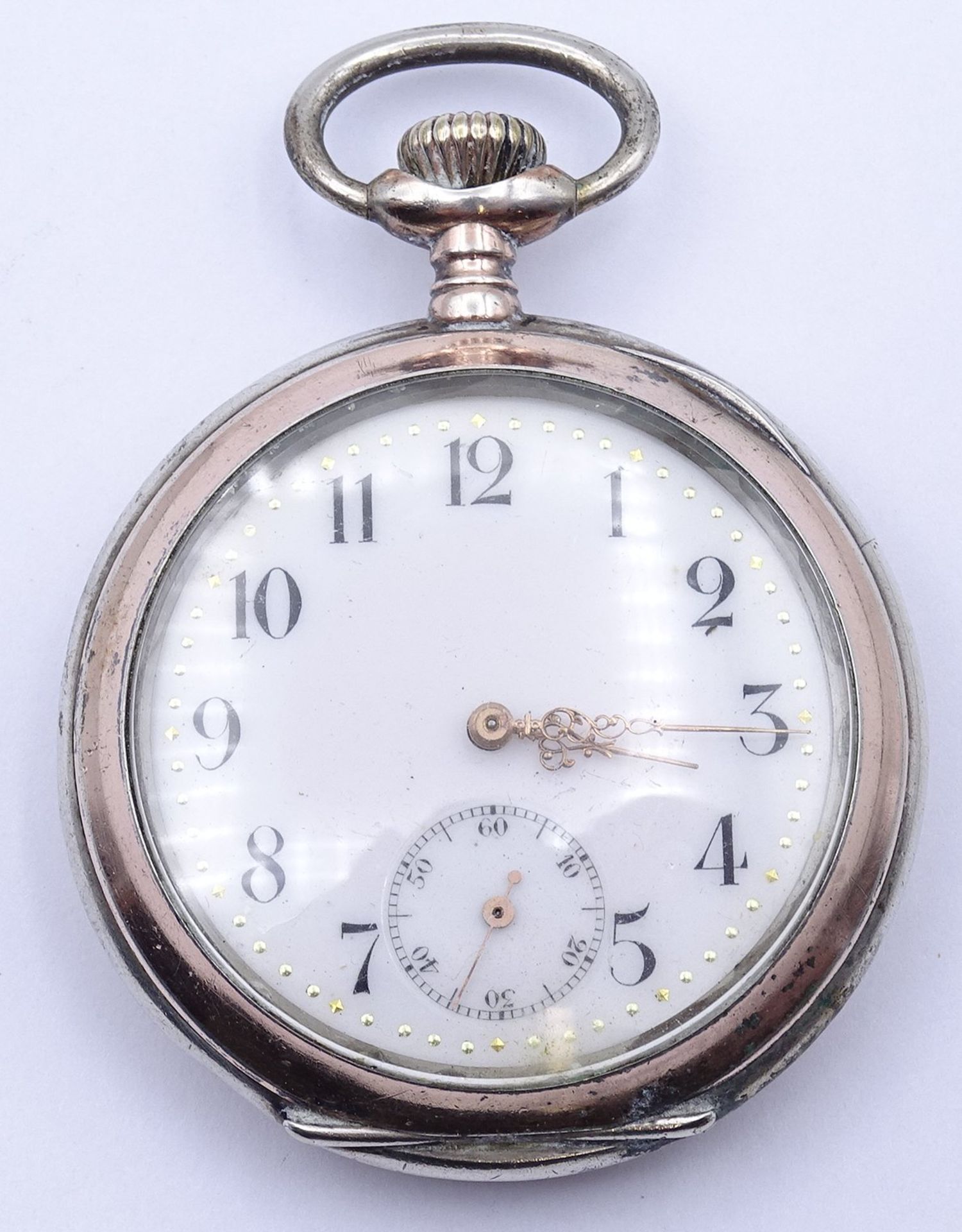 Taschenuhr G.T., Silber 0.800, mechanisch, Werk läuft, Alters- und Gebrauchsspuren, D. 48mm