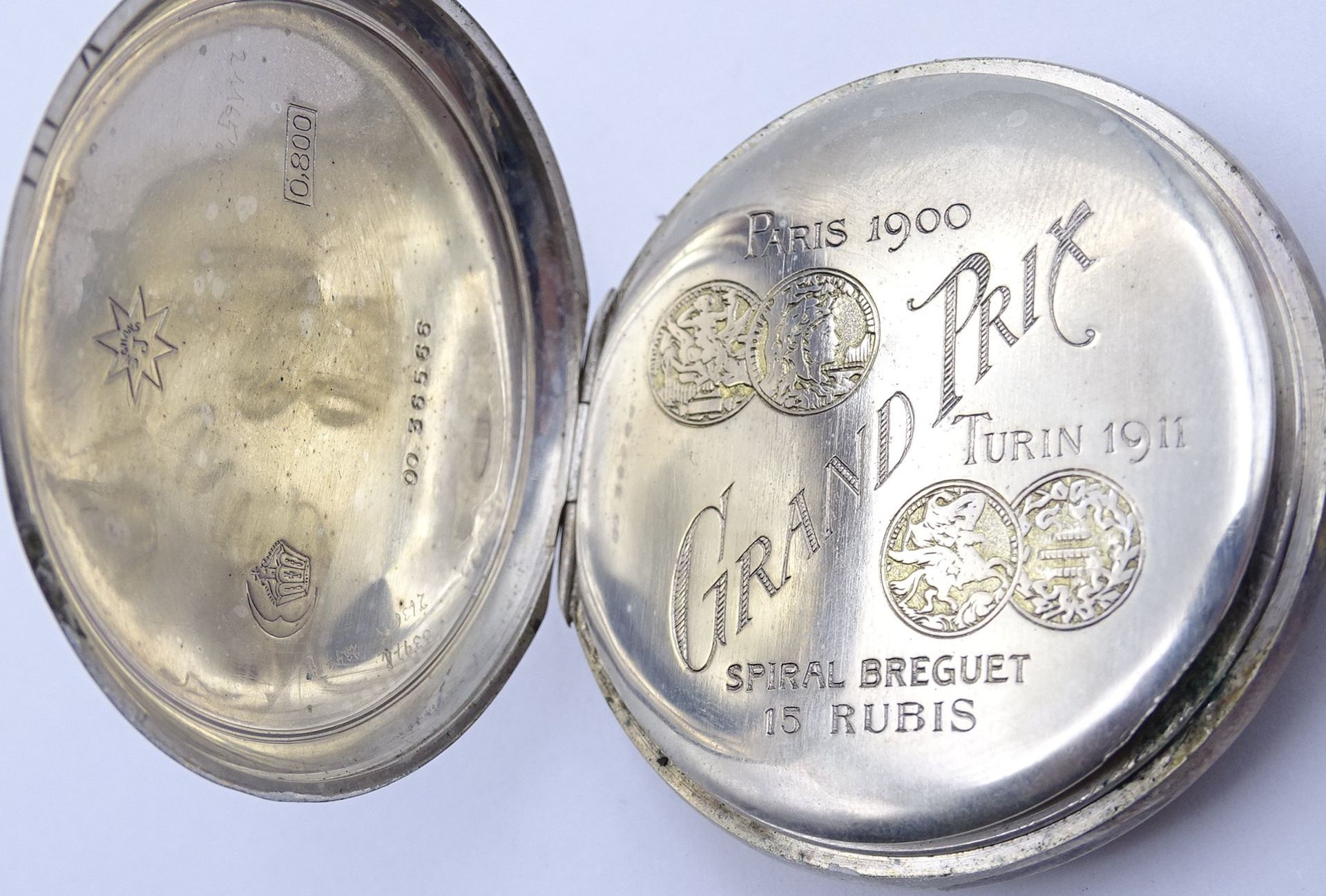 Herren Taschenuhr Junghans, Silber 0.800, mechanisch, Werk steht, Sek. Zieger fehlt, D. 48mm - Image 4 of 5