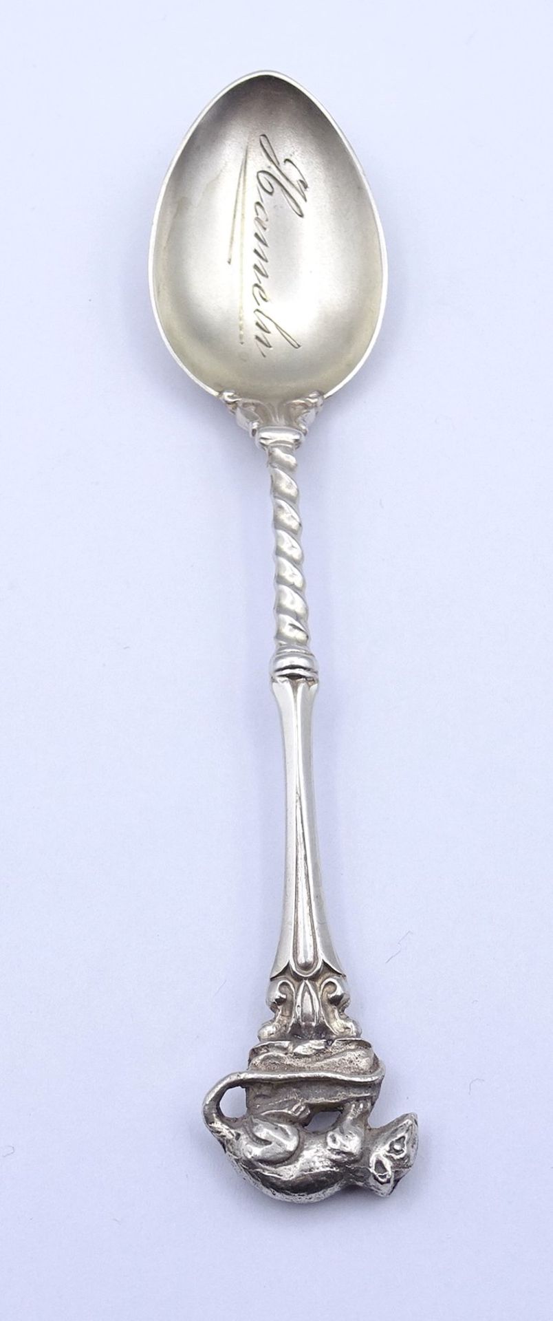 Einzelner Teelöffel, Silber 0.800, mit aufgesetzter Ratte , "bez. Hameln 1930", L. 11,0cm, 13,3g. - Image 2 of 5