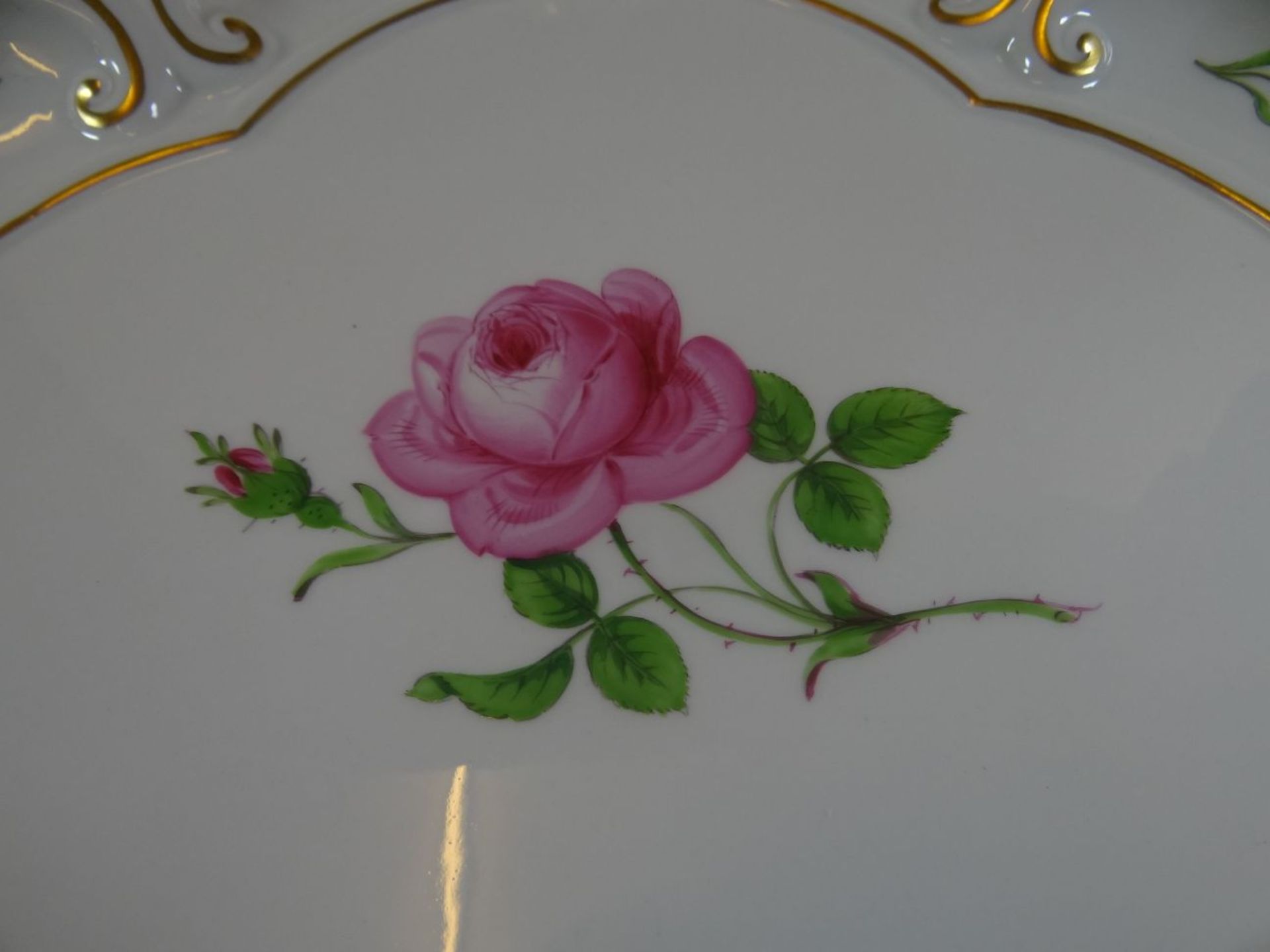 ovale grosse Kuchenplatte "Meissen" rote Rose und Gold, 31x27 cm, 2.Wahl - Bild 3 aus 5