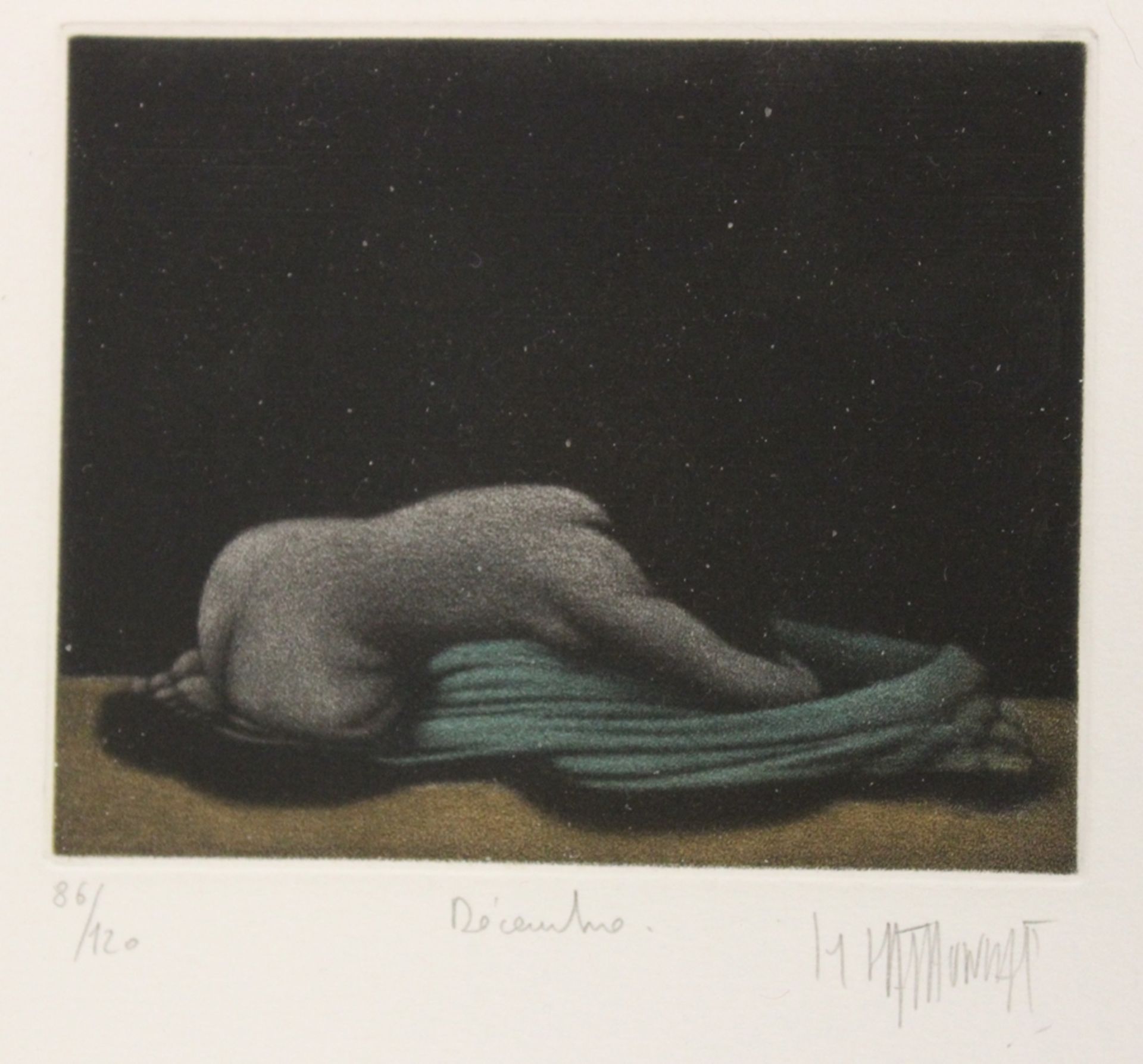 Bruno BRUNI (1935), Farbradierung, weibl. Akt, betitelt "Decembre", Nr. 86/120, ger./Glas, RG 69 x