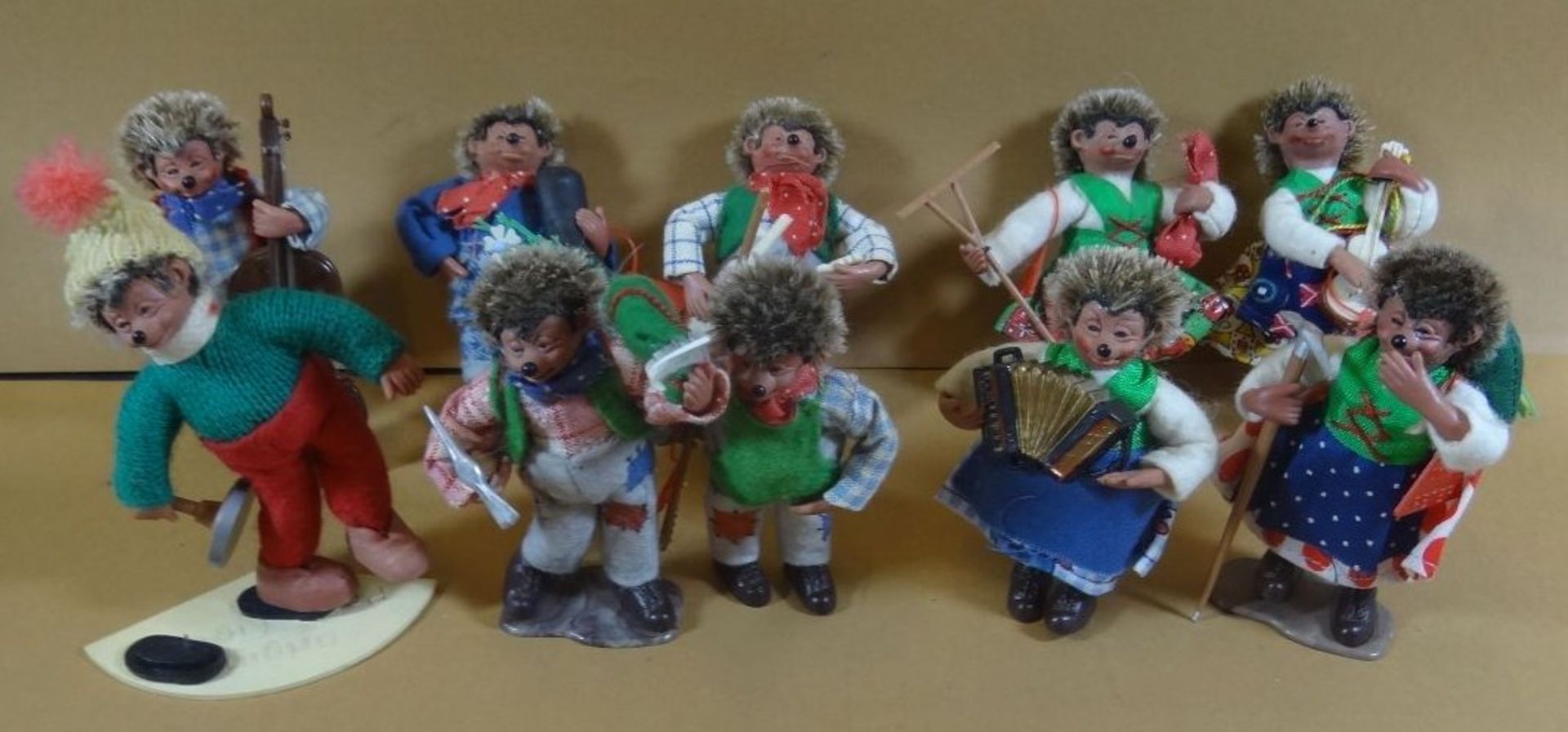 10x Mecki Figuren von Fa. Gustav Peter, Tirol, zwischen 1950-1970