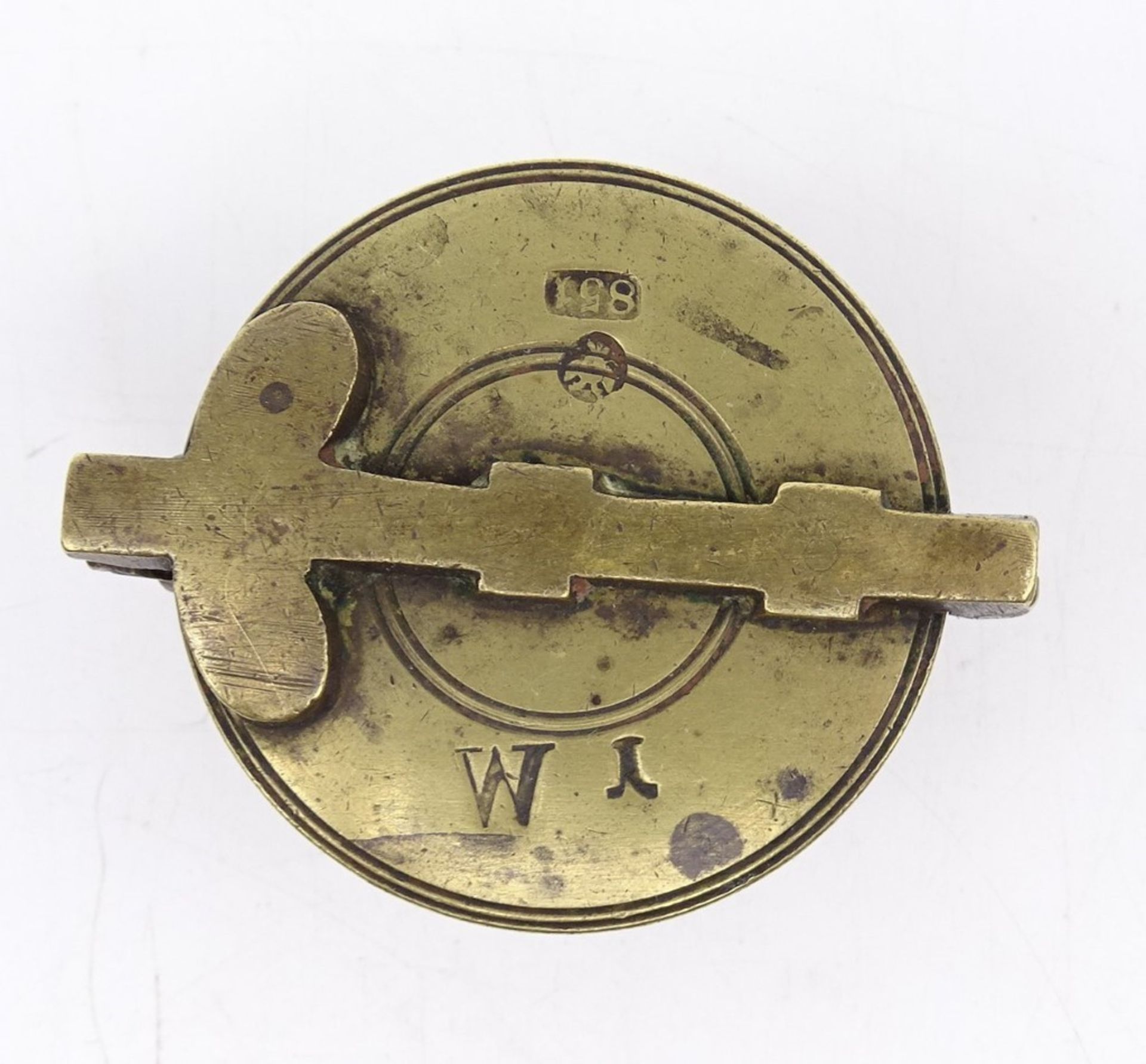 Gewichtssatz aus Bronze mit Altersspuren, Verschluss beschädigt, H. 4,5 cm, Ø 5,7 cm - Image 2 of 7