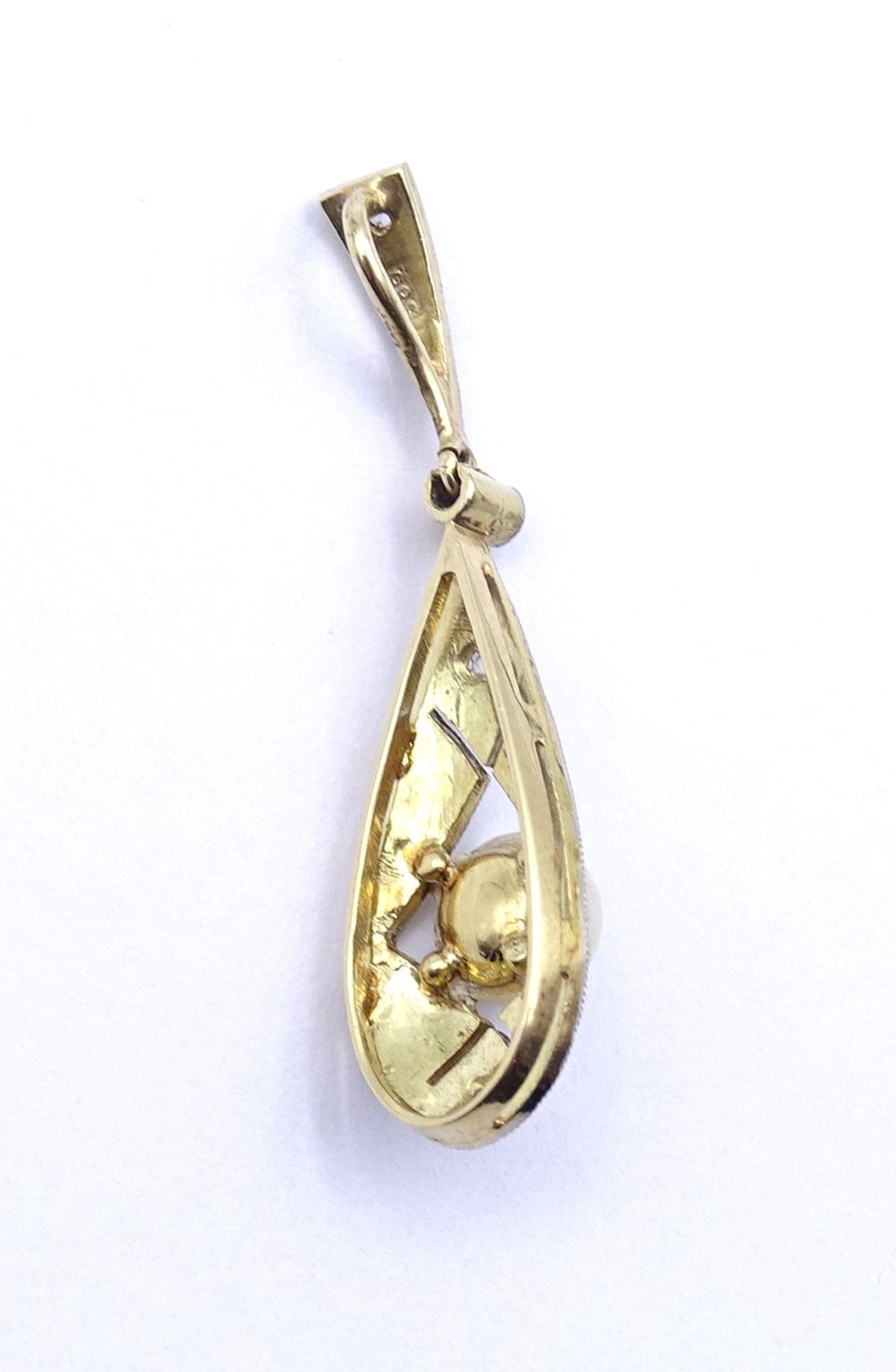 Art Deco Gold Anhänger 0.585, mit Perle und Diamantensplittern, L. 2,9cm, 1,30g. - Bild 3 aus 3