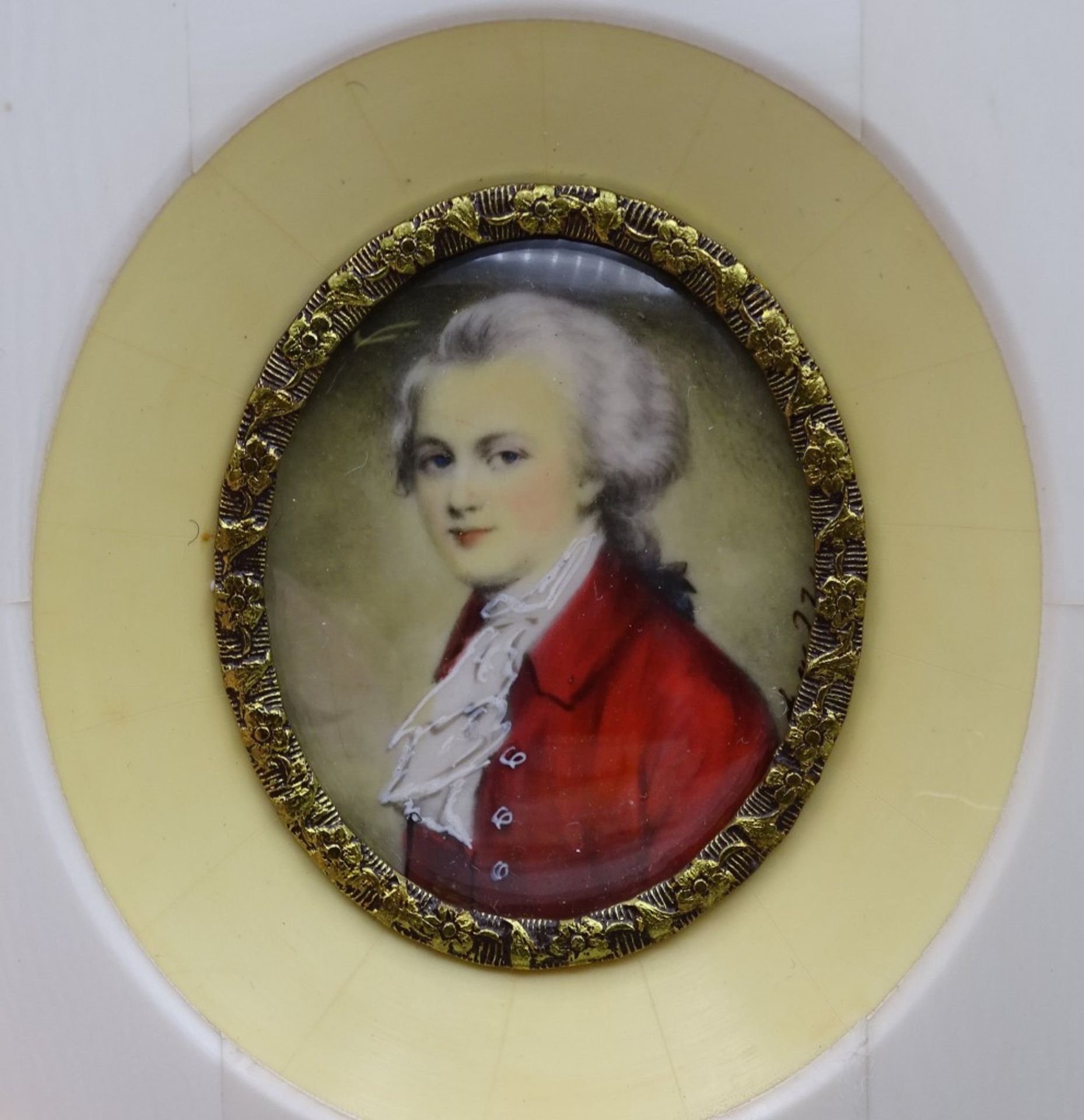 Miniatur Malerei auf Elfenbein, Mozart, 10,3x9,3cm, - Bild 2 aus 3