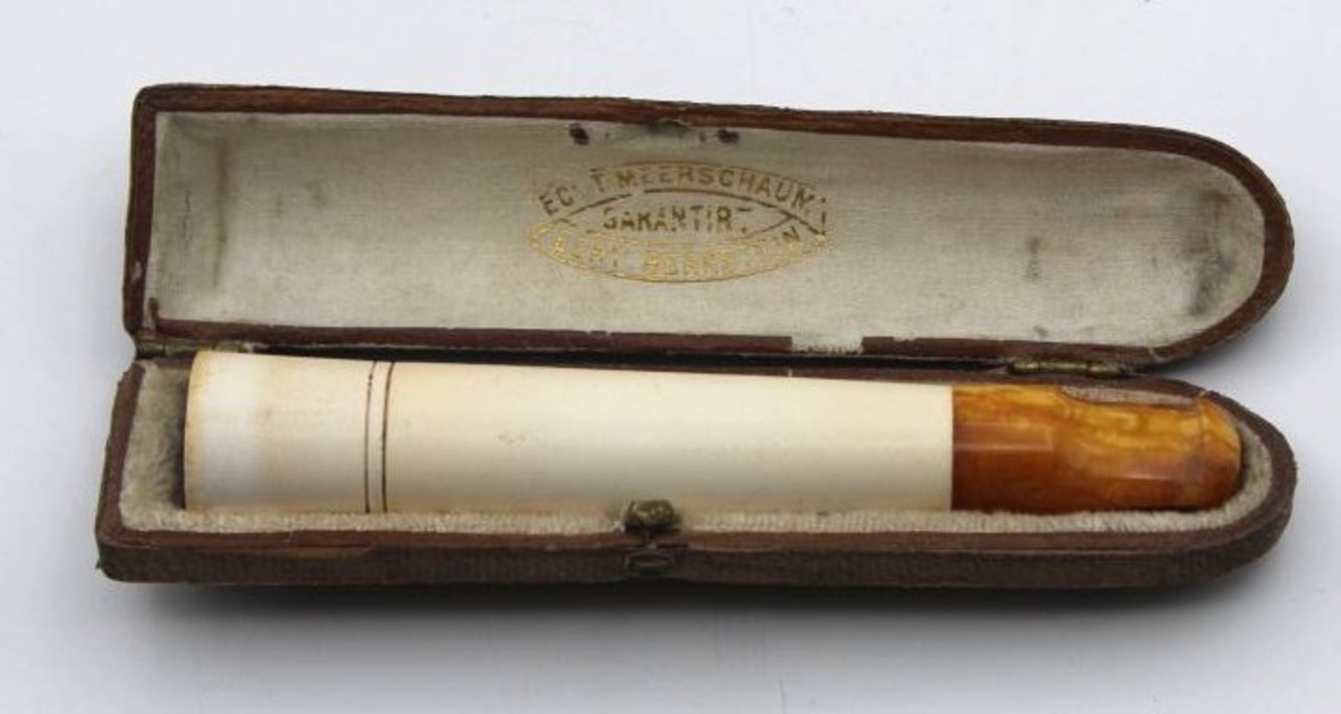 alte Zigarrenspitze, Meerschaum und Bernstein, orig. Etui, L-10,5cm.