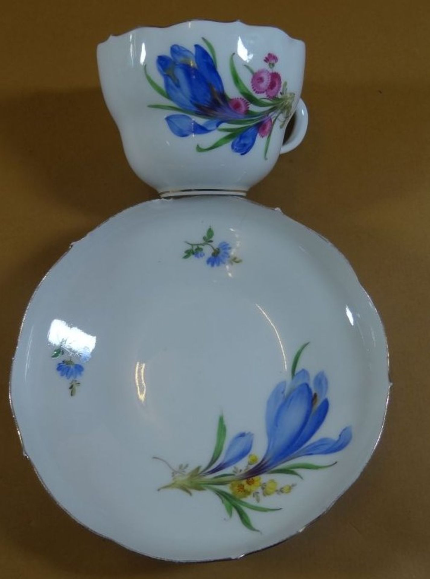 6 kompl. Gedecke "Meissen" Blumendekor, unterschiedliche Schwertermarken, grossteils durchschliffen - Image 6 of 8