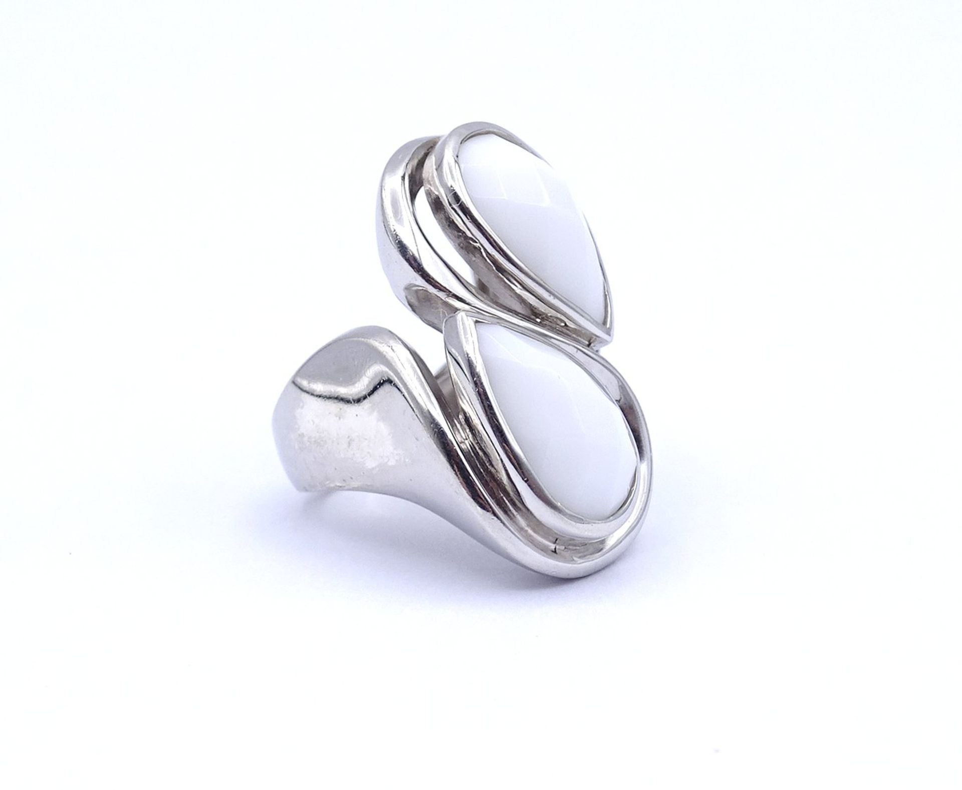 925er Silber Ring mit 2 weißen facc. Steinen, 15,8g., RG 52 - Bild 2 aus 4