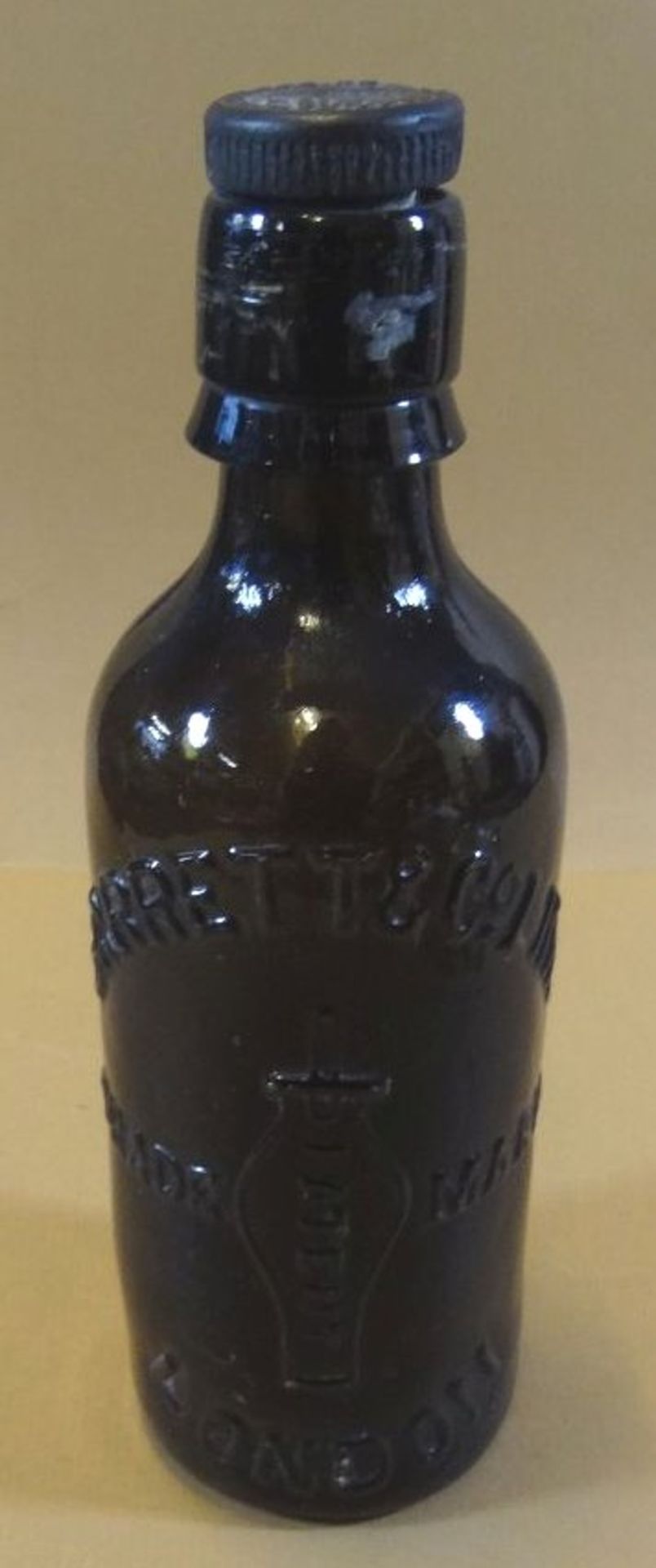 Flasche um 1900 mit Verschluss "Barret&Co" Limo, London, H-20 cm