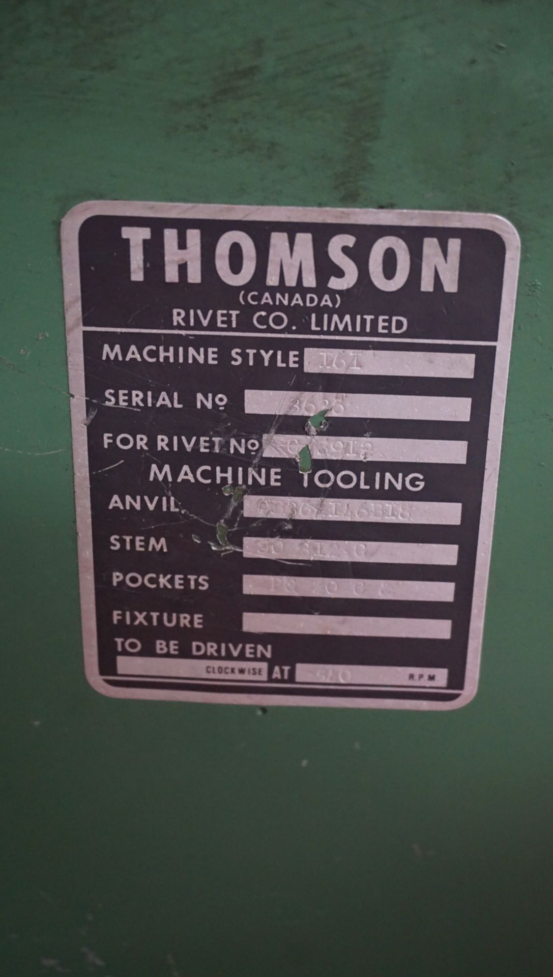 THOMSON 161 PEDESTAL RIVETING MACHINE W/ ROCKFORD RKC-001 DETECT-A-FINGER SAFETY - Image 5 of 5