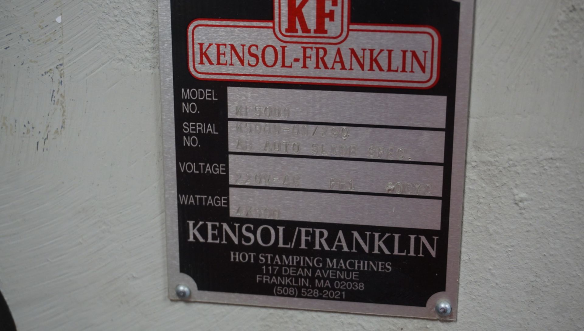 KENSOL - FRANKLIN KF-5000 5-TON CAP. HOT STAMPING MACHINE W/ APPROX 6" X 14" HEAD & 15" X 21" BED - Image 7 of 8