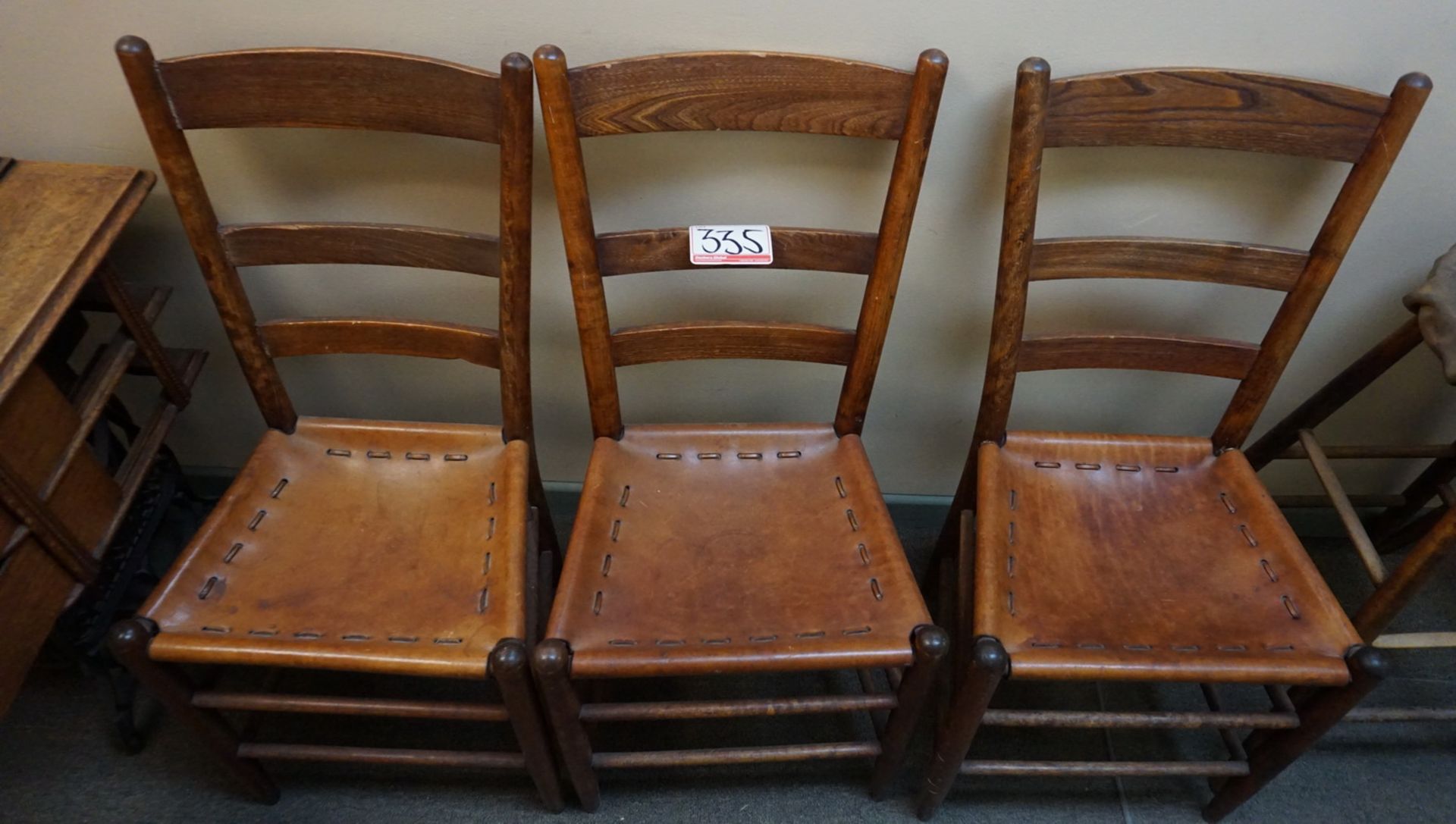 LOT - WOOD & LEATHER SIDE CHAIRS, MIRROR, & STOOLS