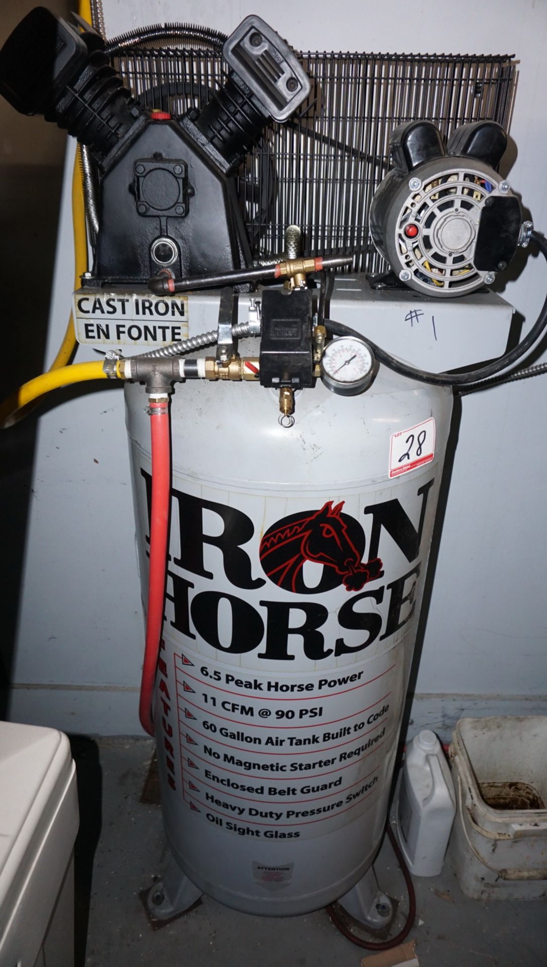 IRON HORSE 6.5HP VERTICAL TANK MOUNT AIR COMPRESSOR - 60 GAL (208-230V) (AS IS - NOT RUNNING)