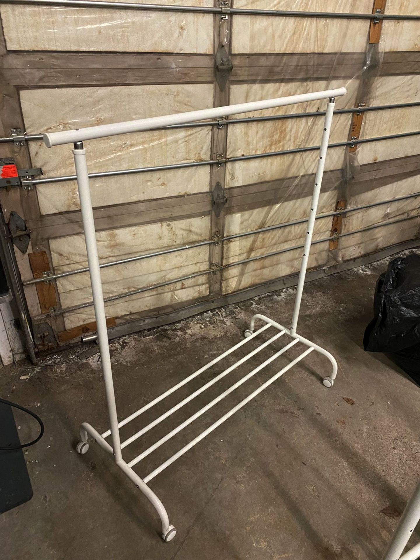 UNITS - WHITE METAL APPROX. 37"W ADJUSTABLE HEIGHT ROLLING RACKS