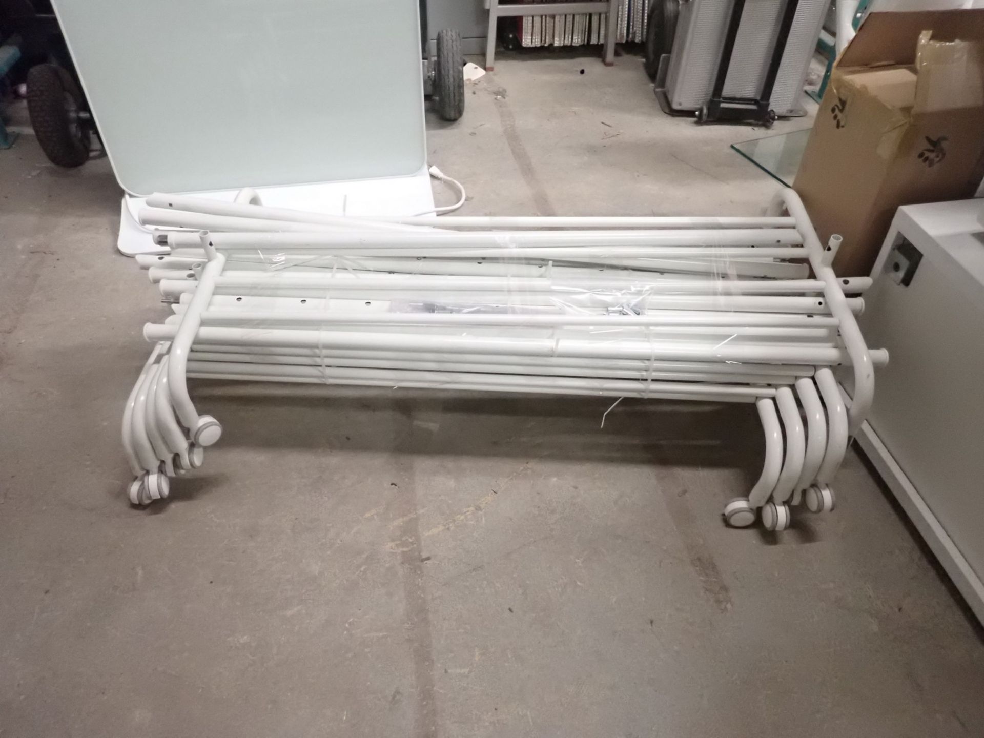 UNITS - WHITE METAL APPROX. 37"W ADJUSTABLE HEIGHT ROLLING RACKS - Image 2 of 2