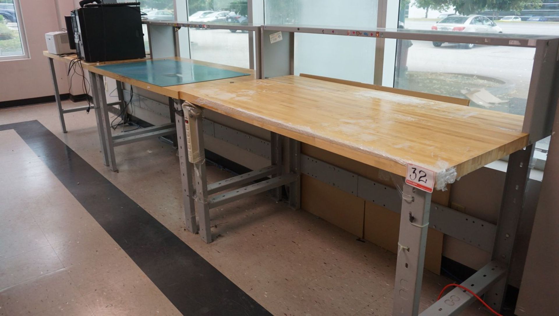 UNITS - APPROX. 5' X 30" X 34" WOOD TOP LAB TEST BENCH W/ SHELF