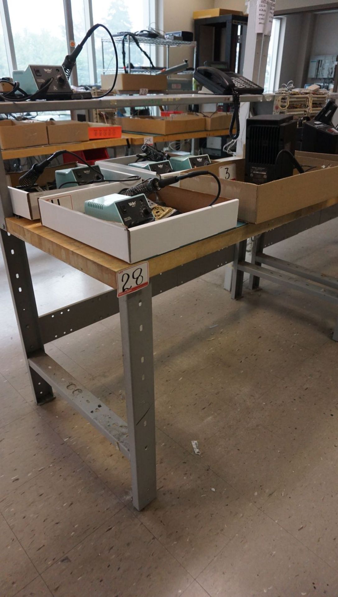 APPROX. 5' X 30" X 34" WOOD TOP LAB TEST BENCH W/ SHELF