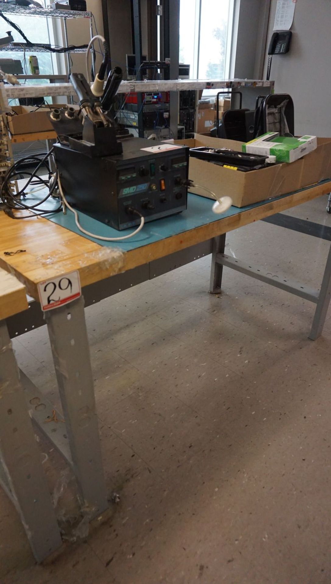 APPROX. 5' X 30" X 34" WOOD TOP LAB TEST BENCH W/ SHELF