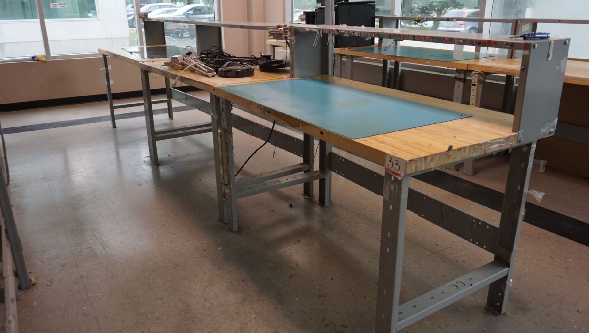 UNITS - APPROX. 5' X 30" X 34" WOOD TOP LAB TEST BENCH W/ SHELF