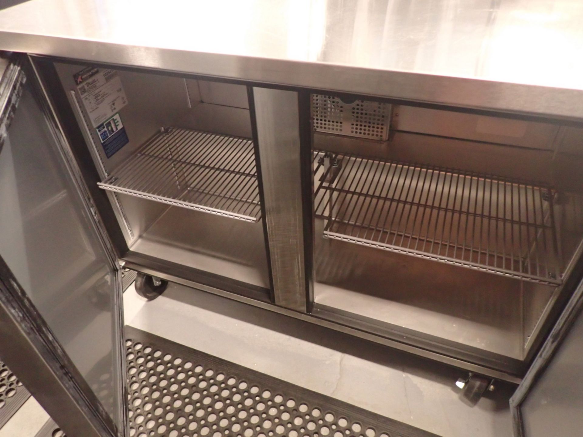 TRUE TUC-48-HC 2-DOOR UNDERCOUNTER STAINLESS STEEL REFRIGERATOR (115V) W/ CASTERS - Image 3 of 4