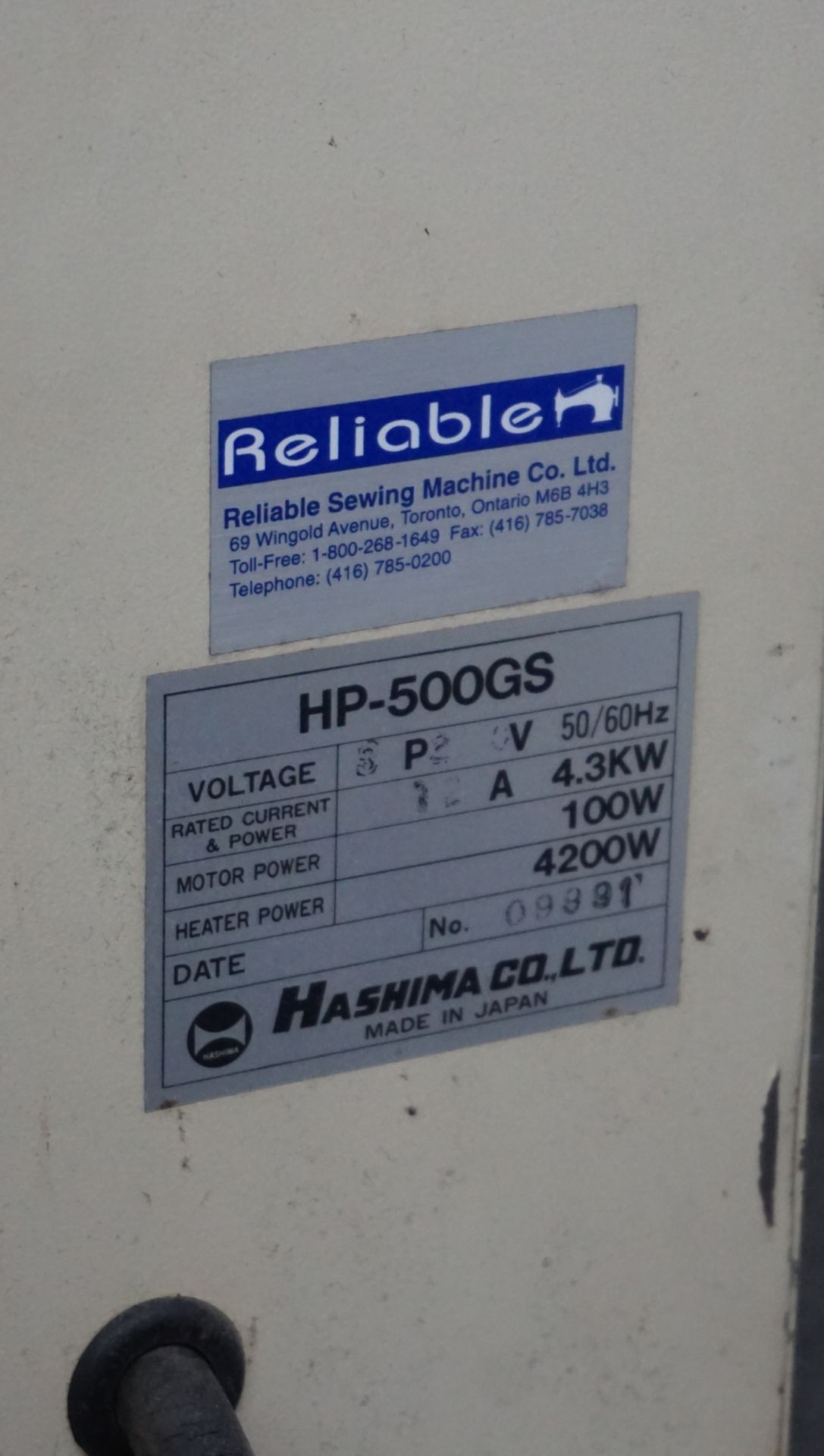 HASHIMA HP-500GS FUSING MACHINE, S/N 09891 - Image 3 of 4