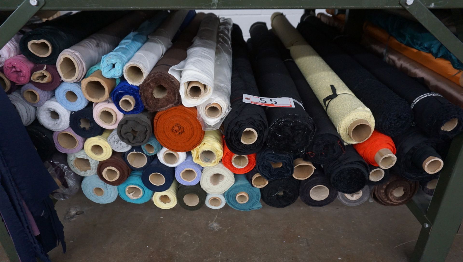 LOT - ASSORTED ROLLS OF FABRIC, POLYESTER, COTTON (62 ROLLS)