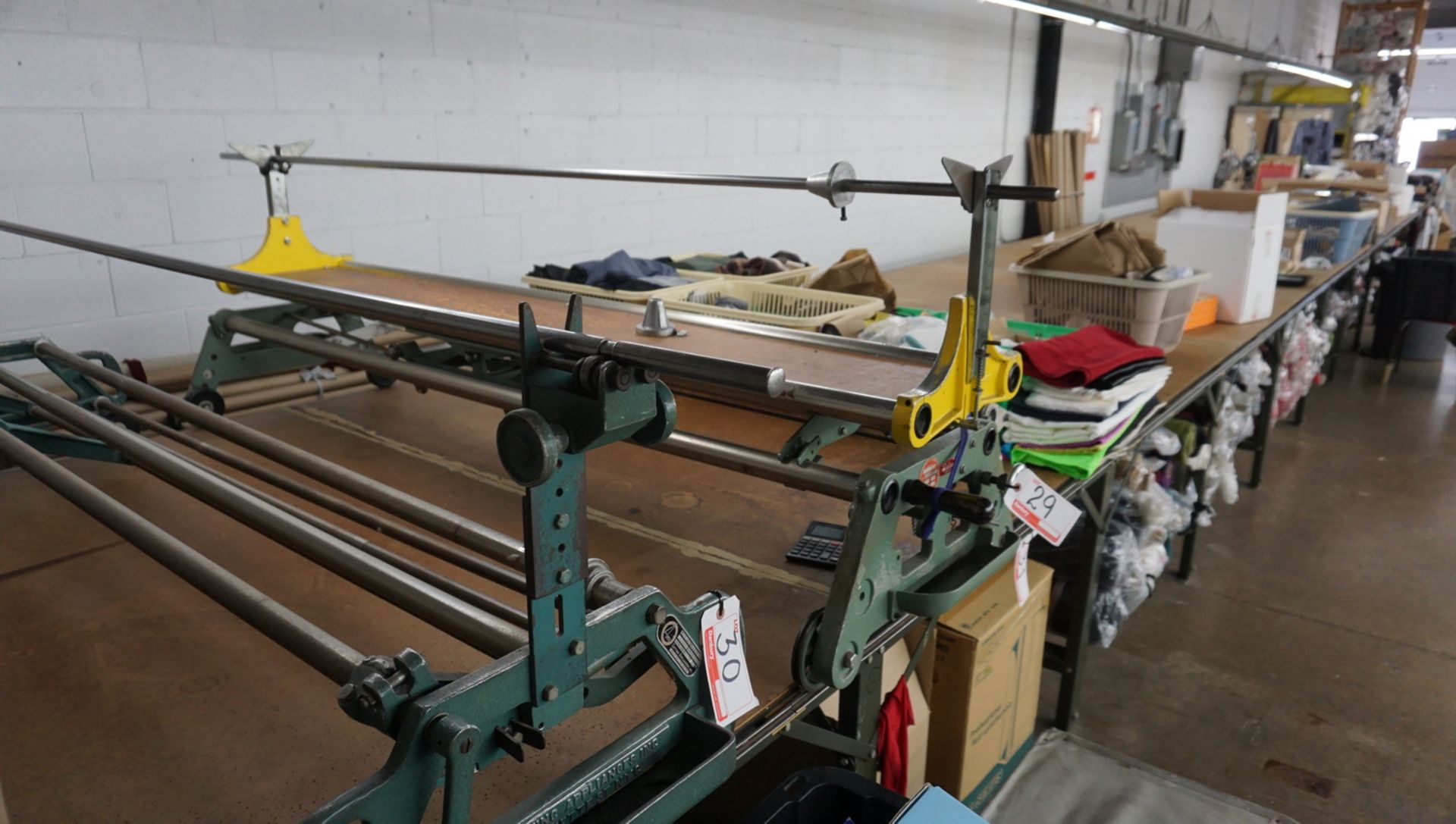 LOT - APPROX. 73" X 48'L FABRIC CUTTING TABLE (NO FABRIC - TABLE ONLY)