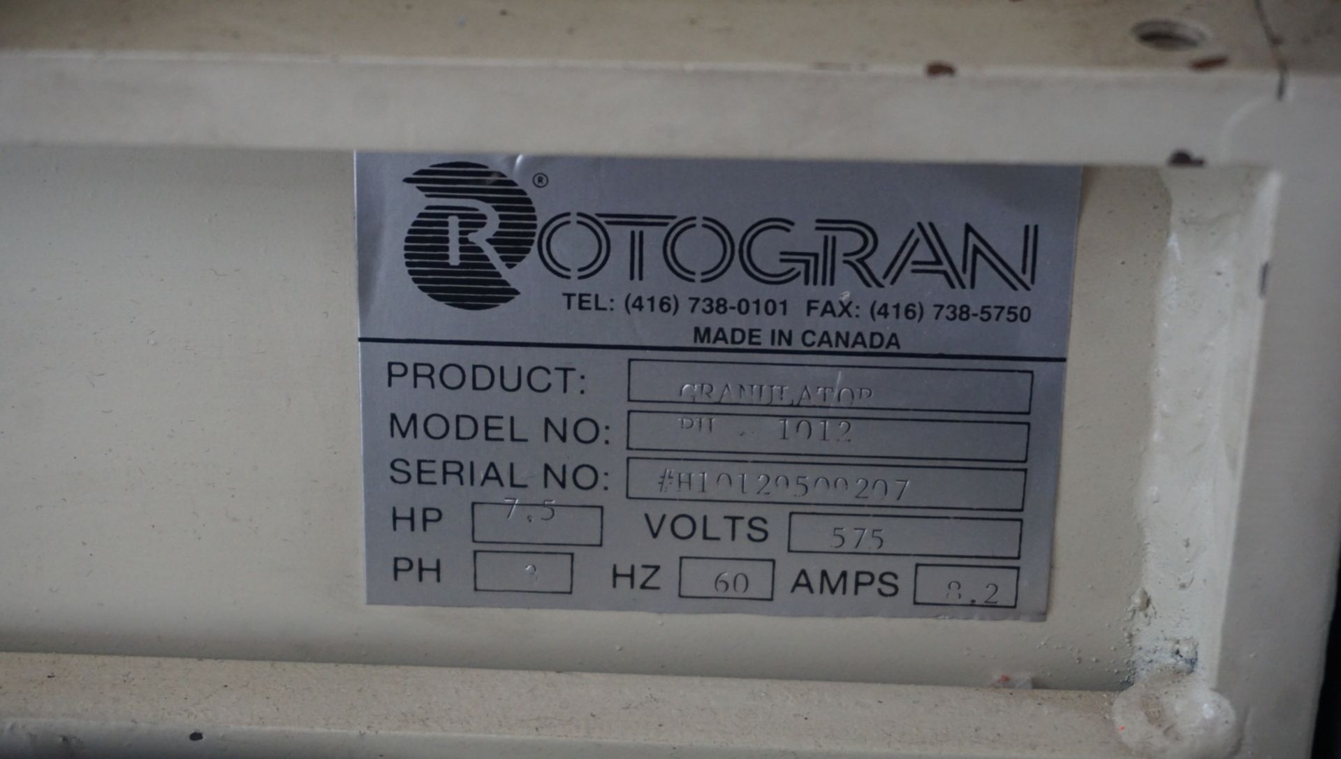 ROTOGRAN DTT1012 7.5HP GRANULATOR W/ APPROX. 11 X 9" OPENING (575V-3PH) - Image 2 of 4