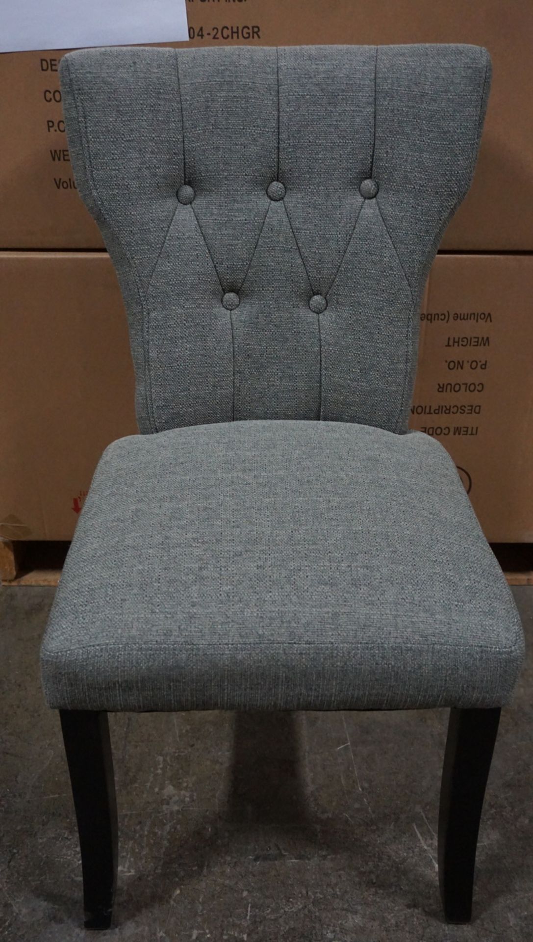 UNITS - GREY FABRIC UPHOLSTERED WING BACK DINING CHAIRS W/ FINISHED LEGS (1504-2CHGR) (IN BOX)