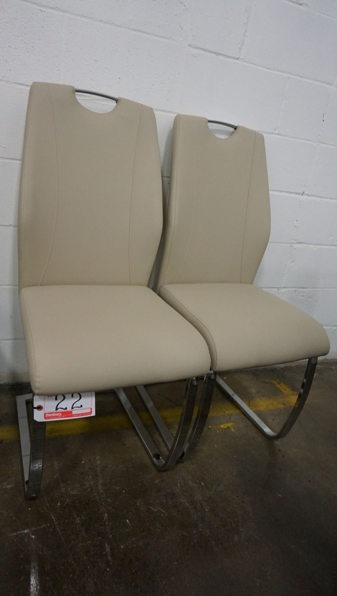 UNITS - BEIGE PU LEATHER W/ CHROME BASE DINING CHAIRS